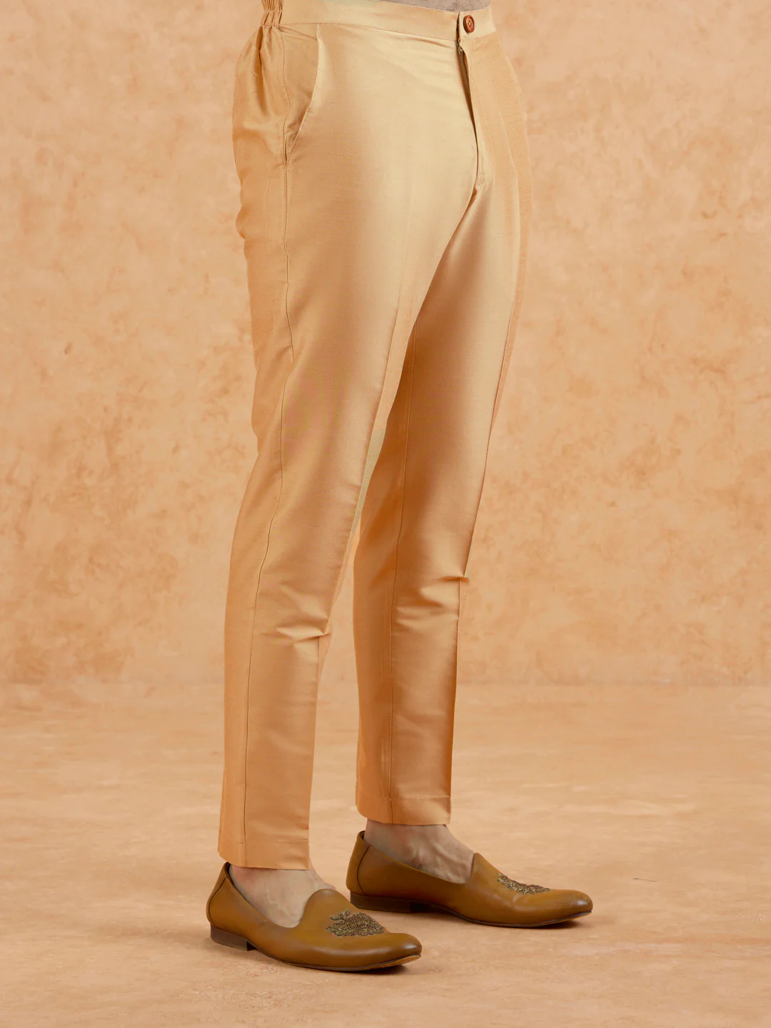 Beige Blended Solid Trouser - Image 2
