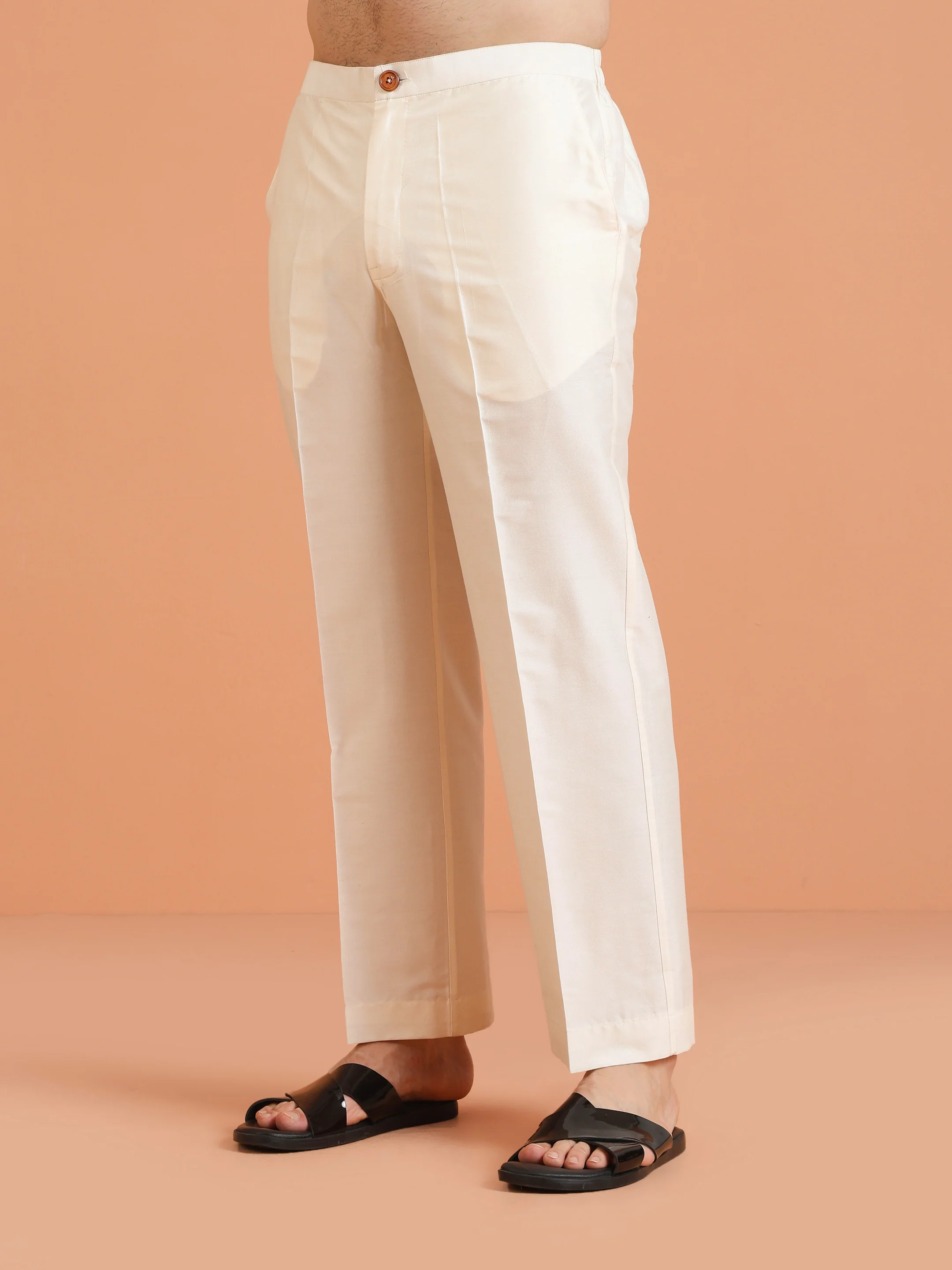 Beige Cotton Silk Wide Leg Trouser - Image 2