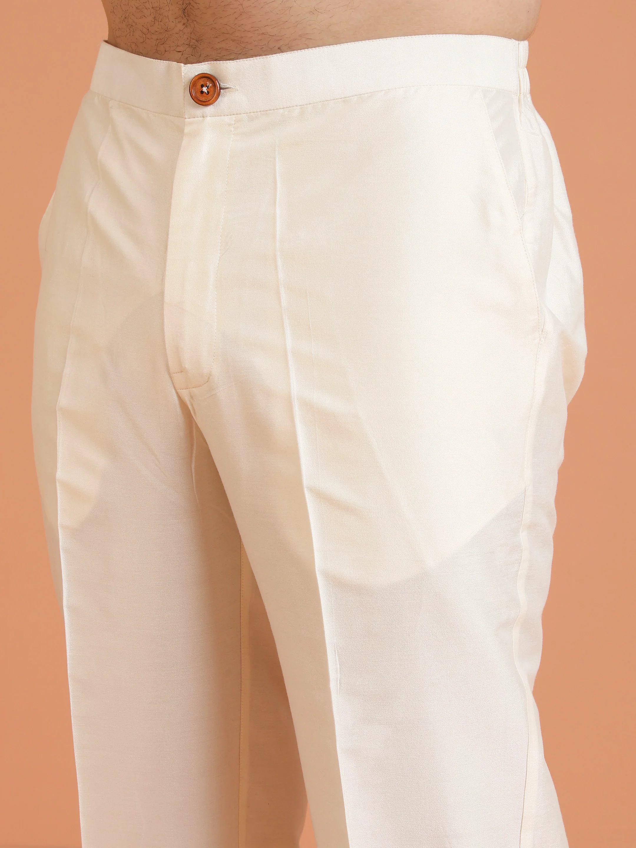 Beige Cotton Silk Wide Leg Trouser - Image 5