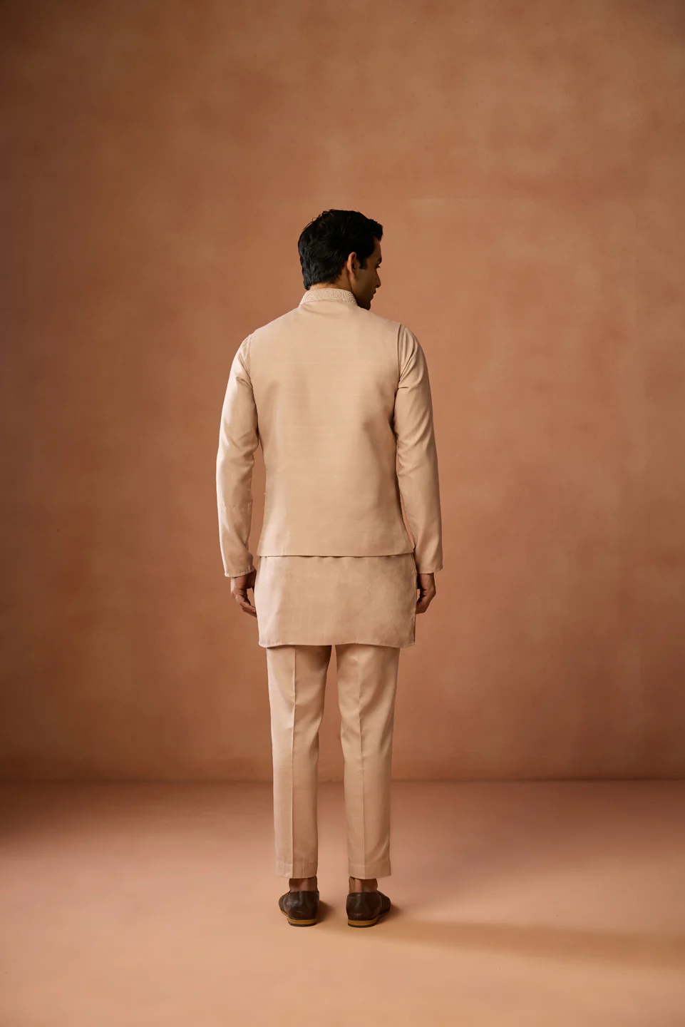Beige Embroidered Jacket Kurta Set - Image 4