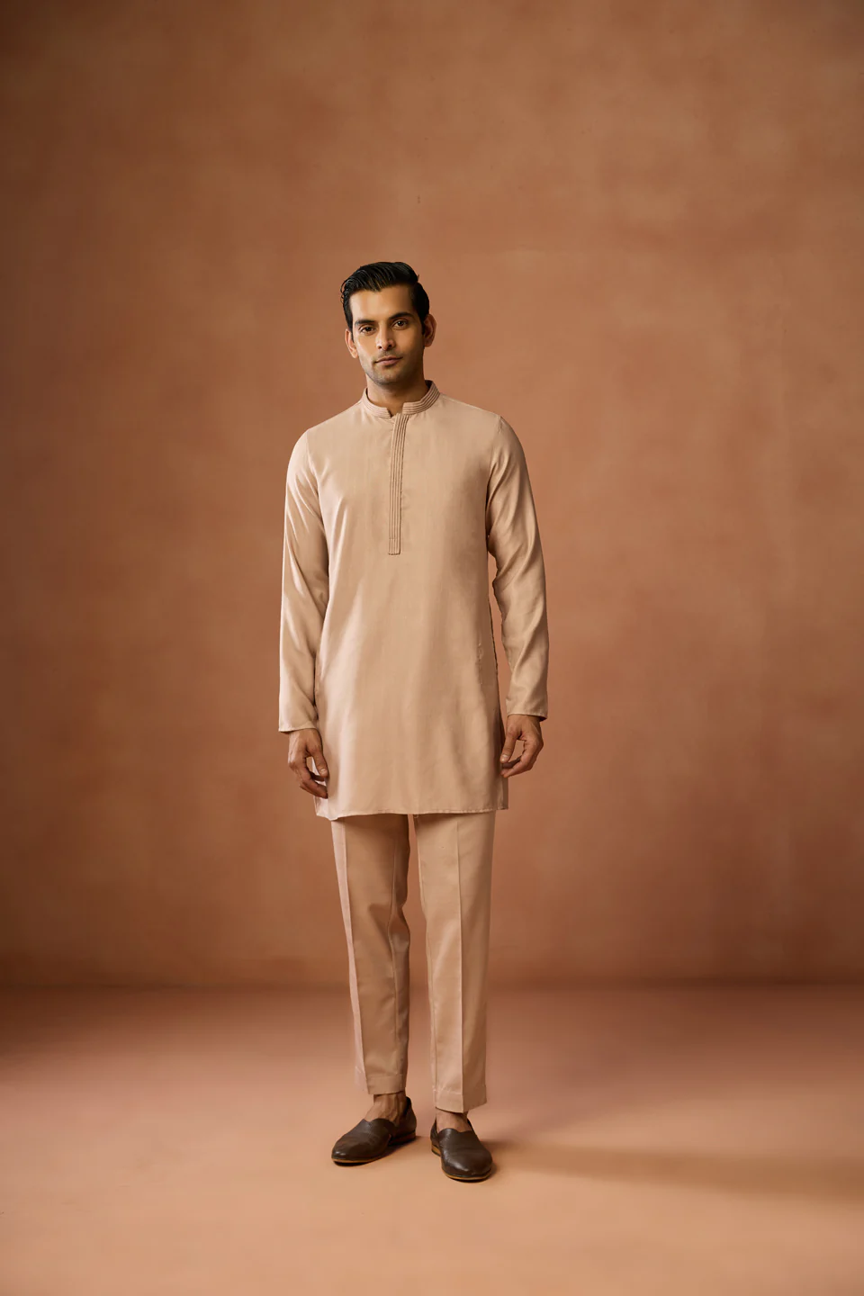 Beige Embroidered Jacket Kurta Set - Image 6