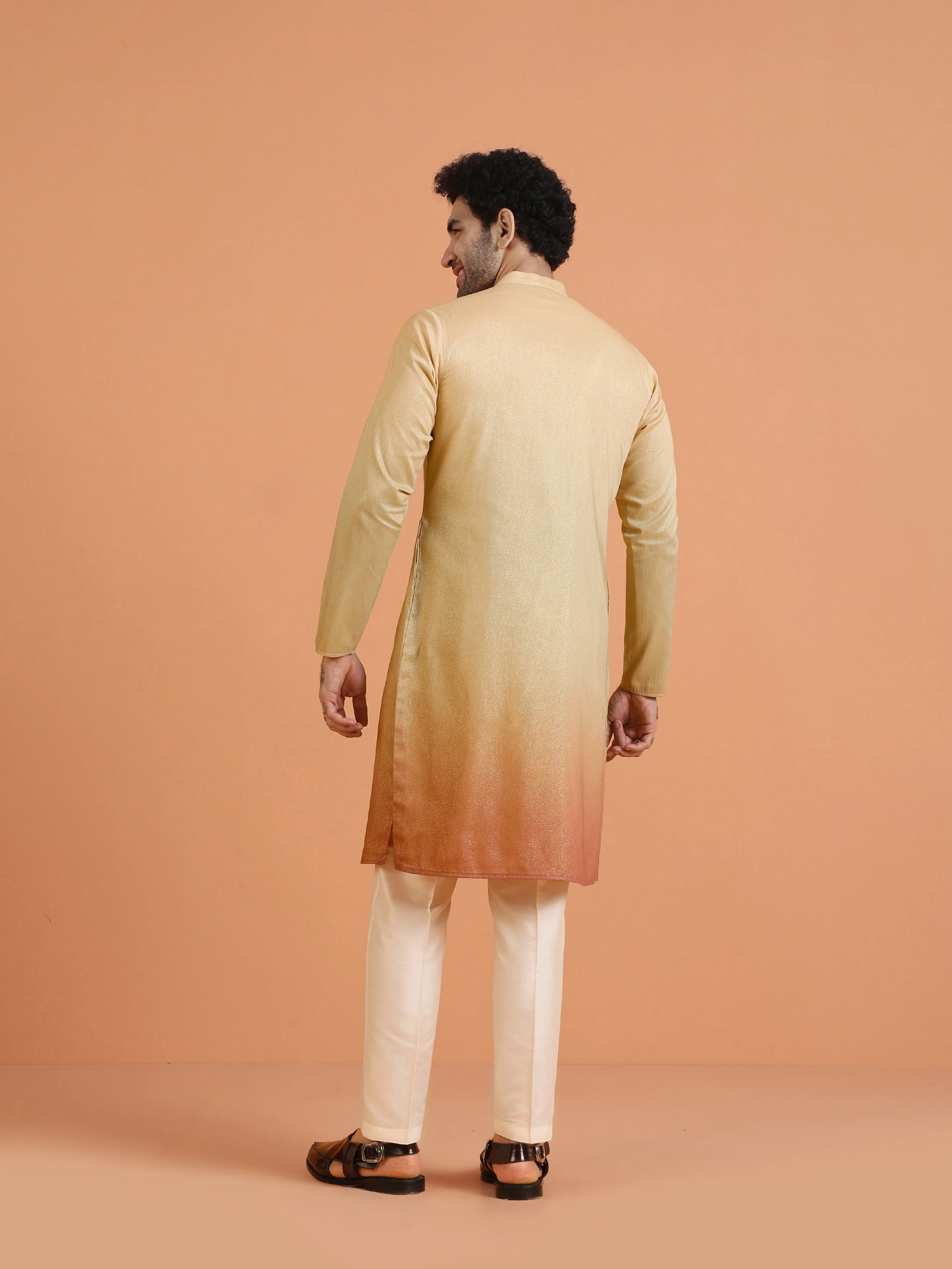 Beige Ombre Kurta Zip Set with Dupatta - Image 4