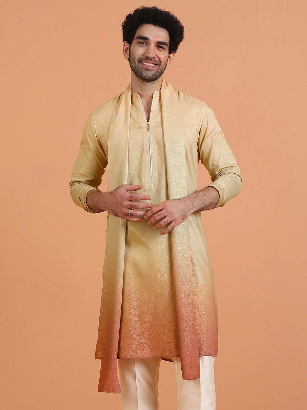 Beige Silk Blend Ombre Dupatta