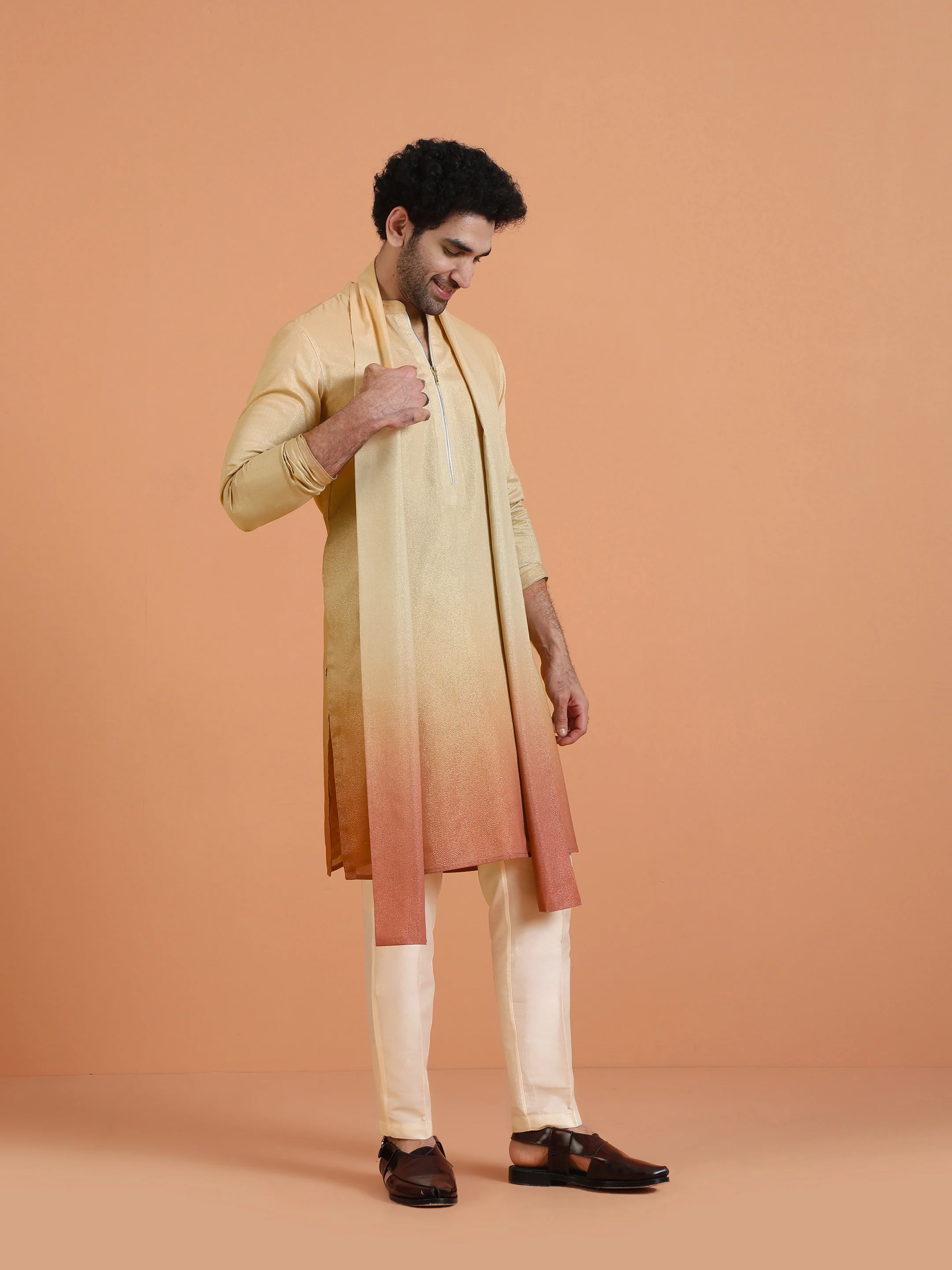 Beige Silk Blend Ombre Dupatta - Image 3