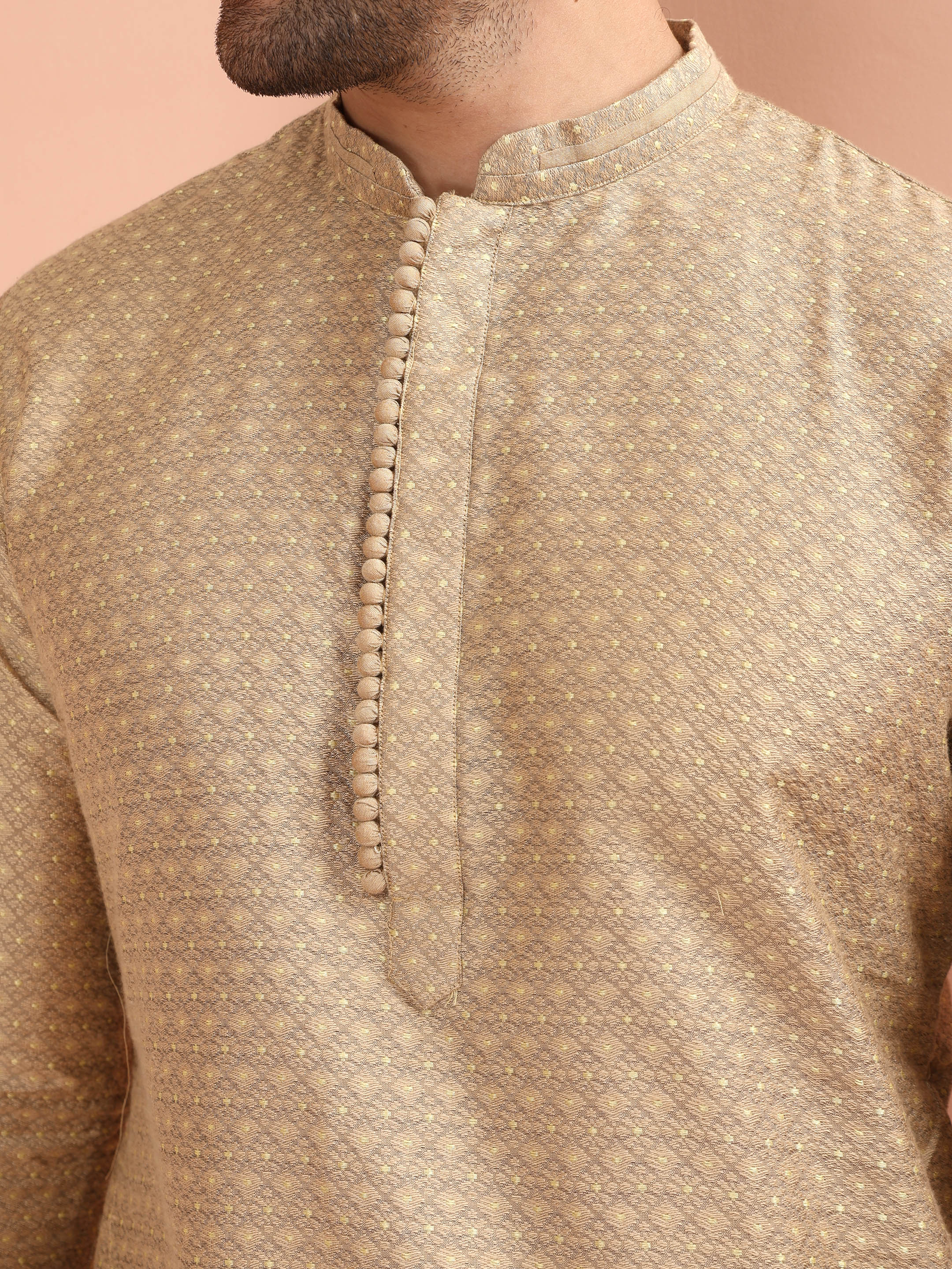 Beige Silk Blend Textured Long Kurta - Image 5