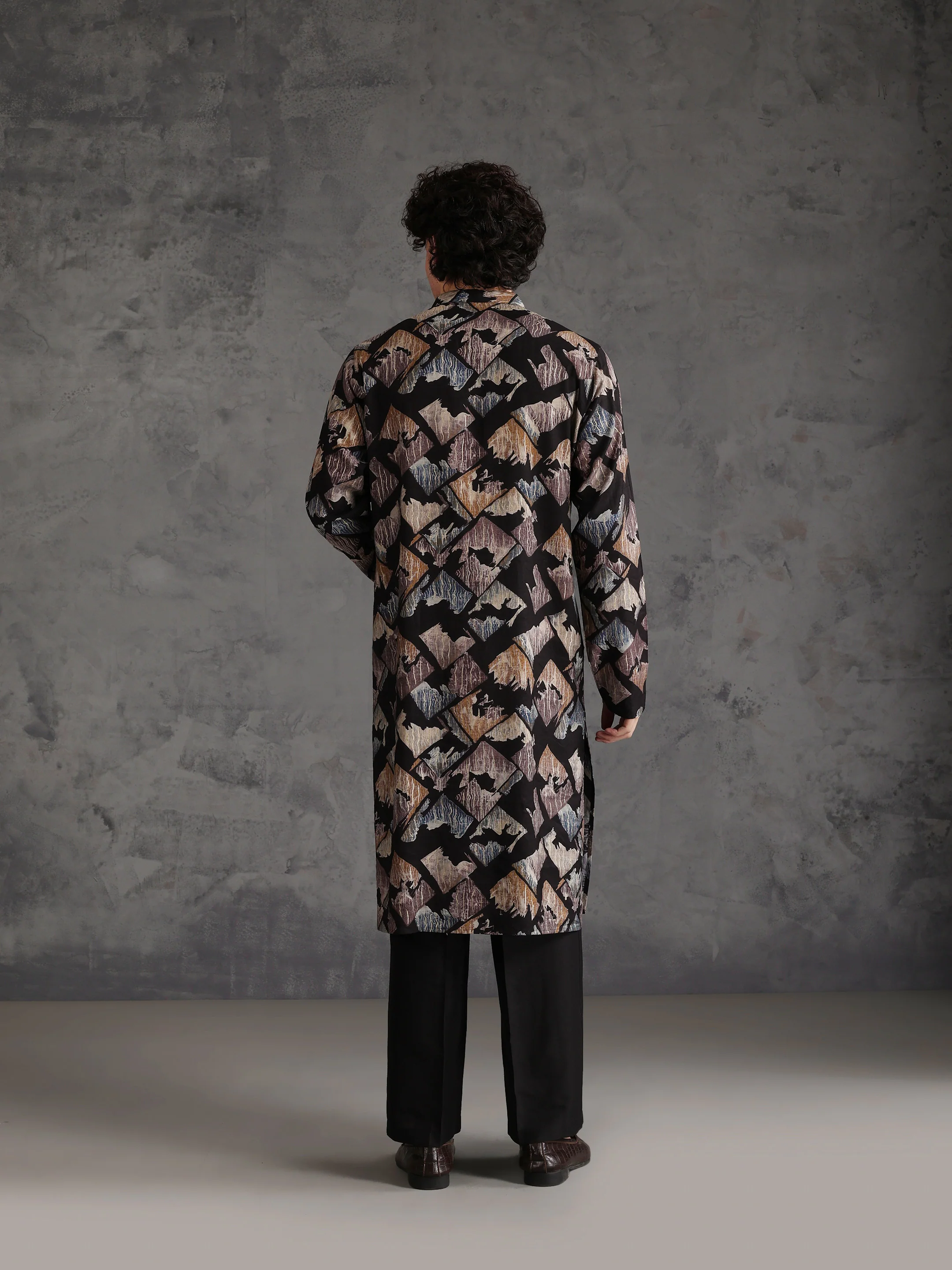 Black Blended Printed Kurta Wide Leg Trouser Set - Image 4