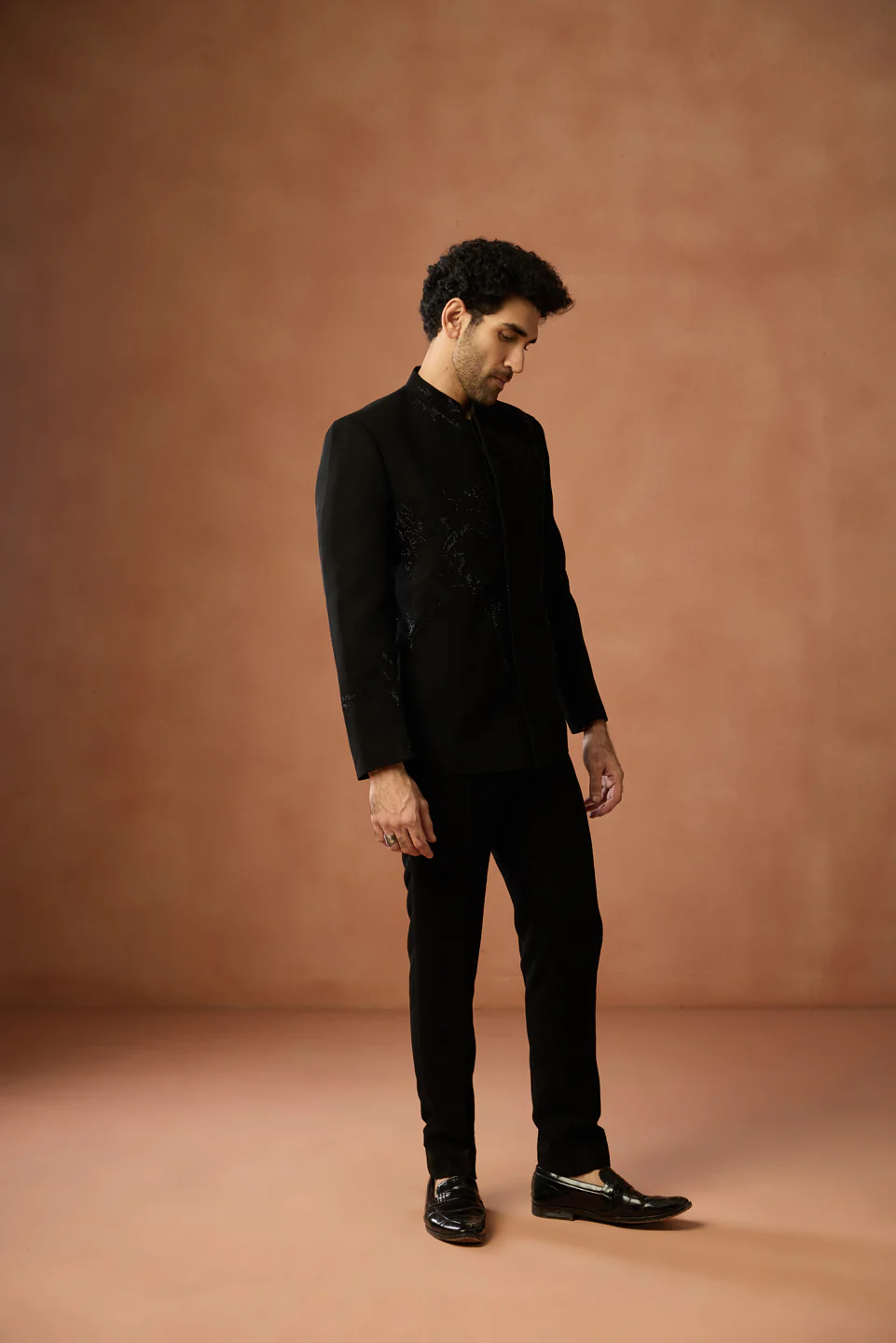 Black Silk Blend Embroidered Bandhgala - Image 2