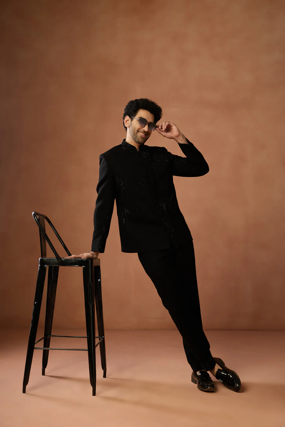 Black Velvet Sequin Bandhgala Jodhpuri Trouser Set