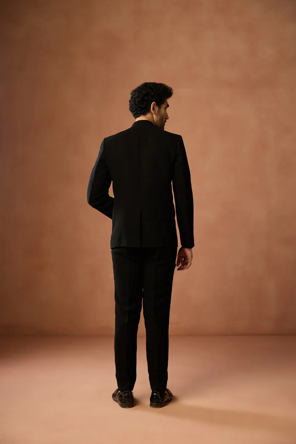 Black Velvet Sequin Bandhgala Jodhpuri Trouser Set - Image 4