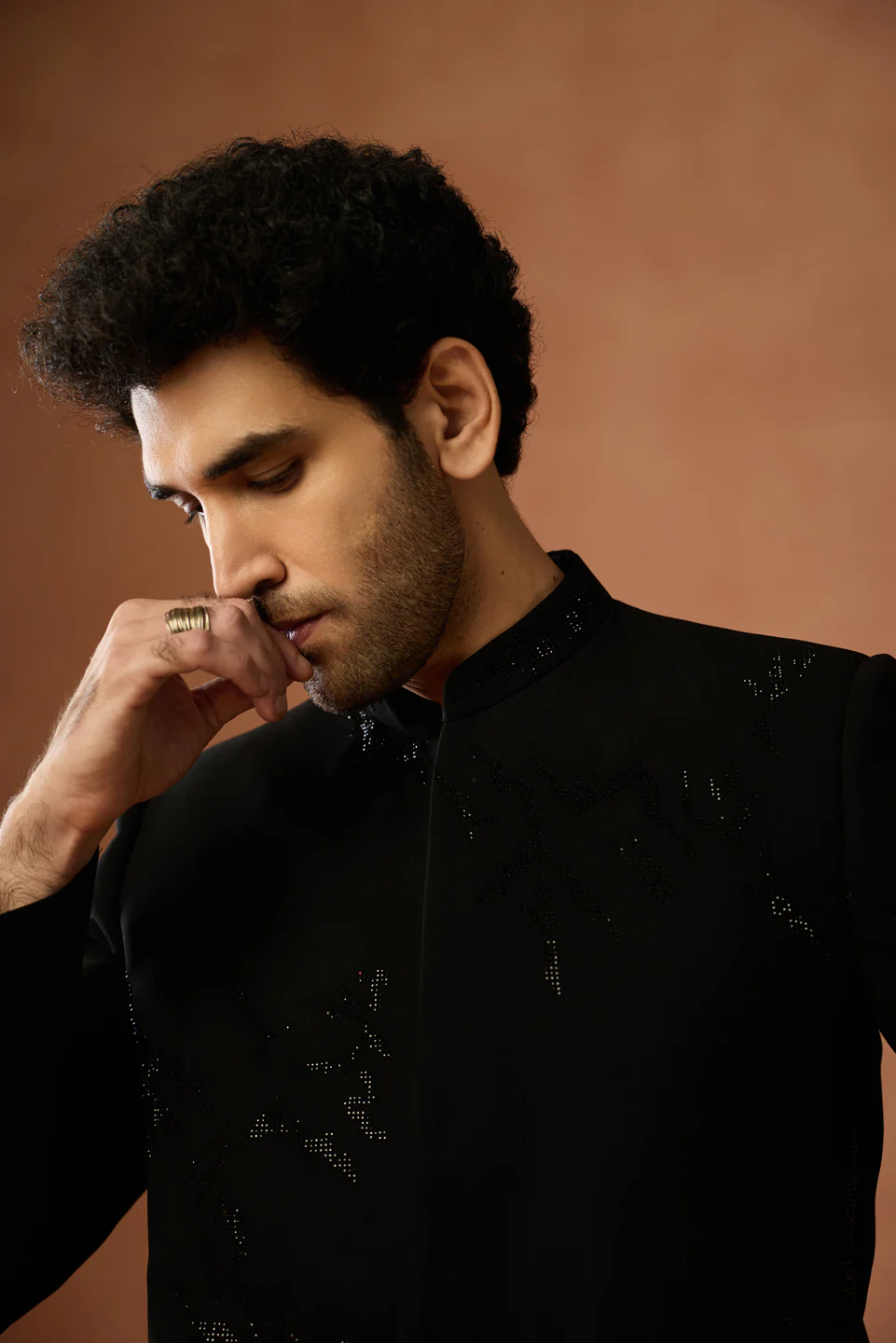 Black Velvet Sequin Bandhgala Jodhpuri Trouser Set - Image 5
