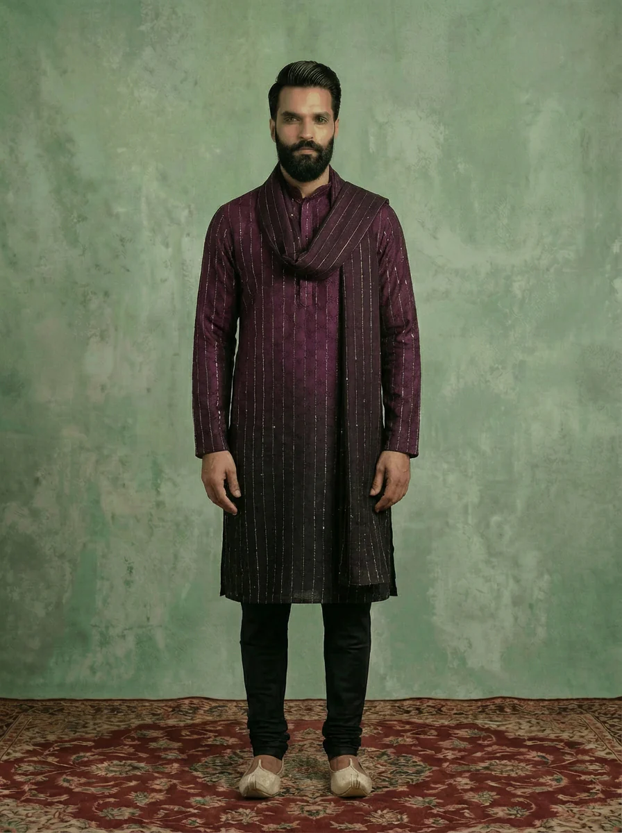 Black Cotton Blend Embellished Kurta Trouser Set With Dupatta