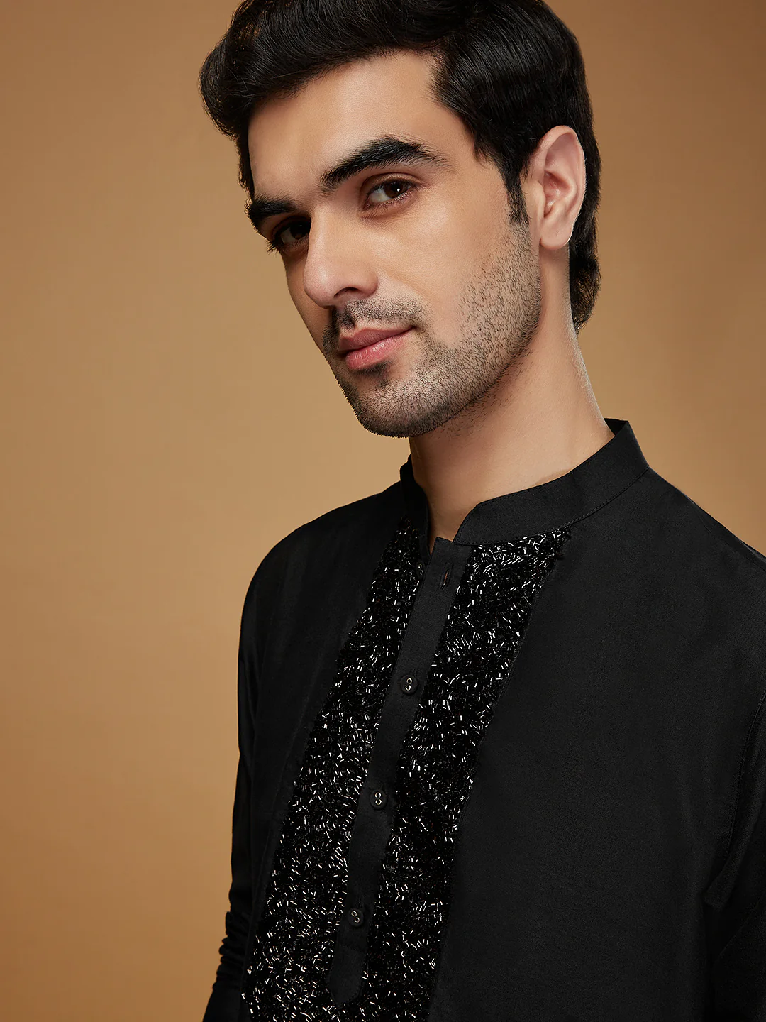 Black Cotton Blend Embellished Long Kurta - Image 5