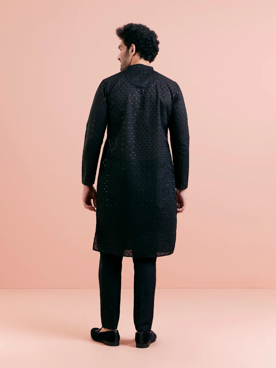 Black Cotton Blend Mirror Work Kurta - Image 4