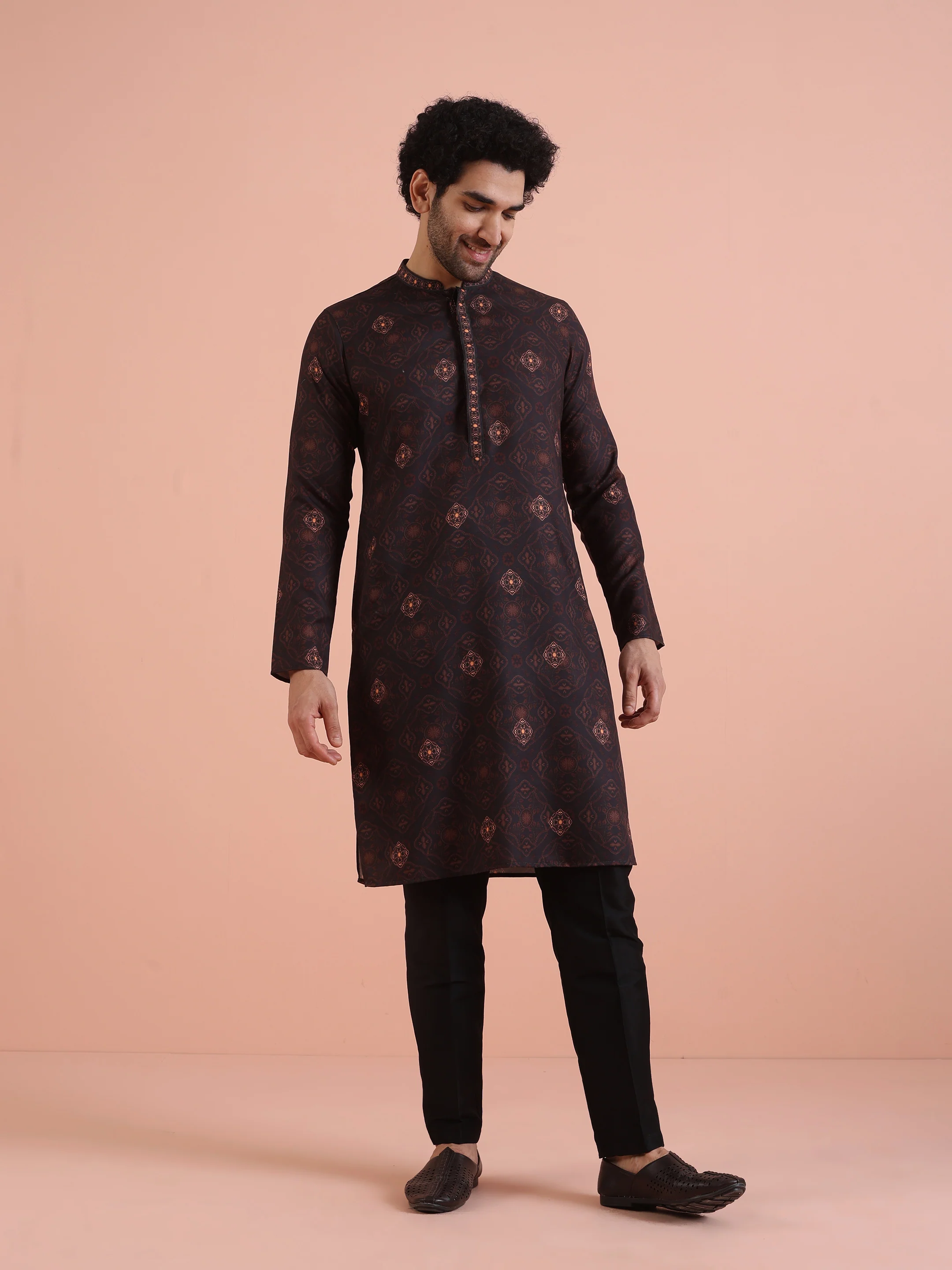 Black Cotton Blend Printed Kurta - Image 7