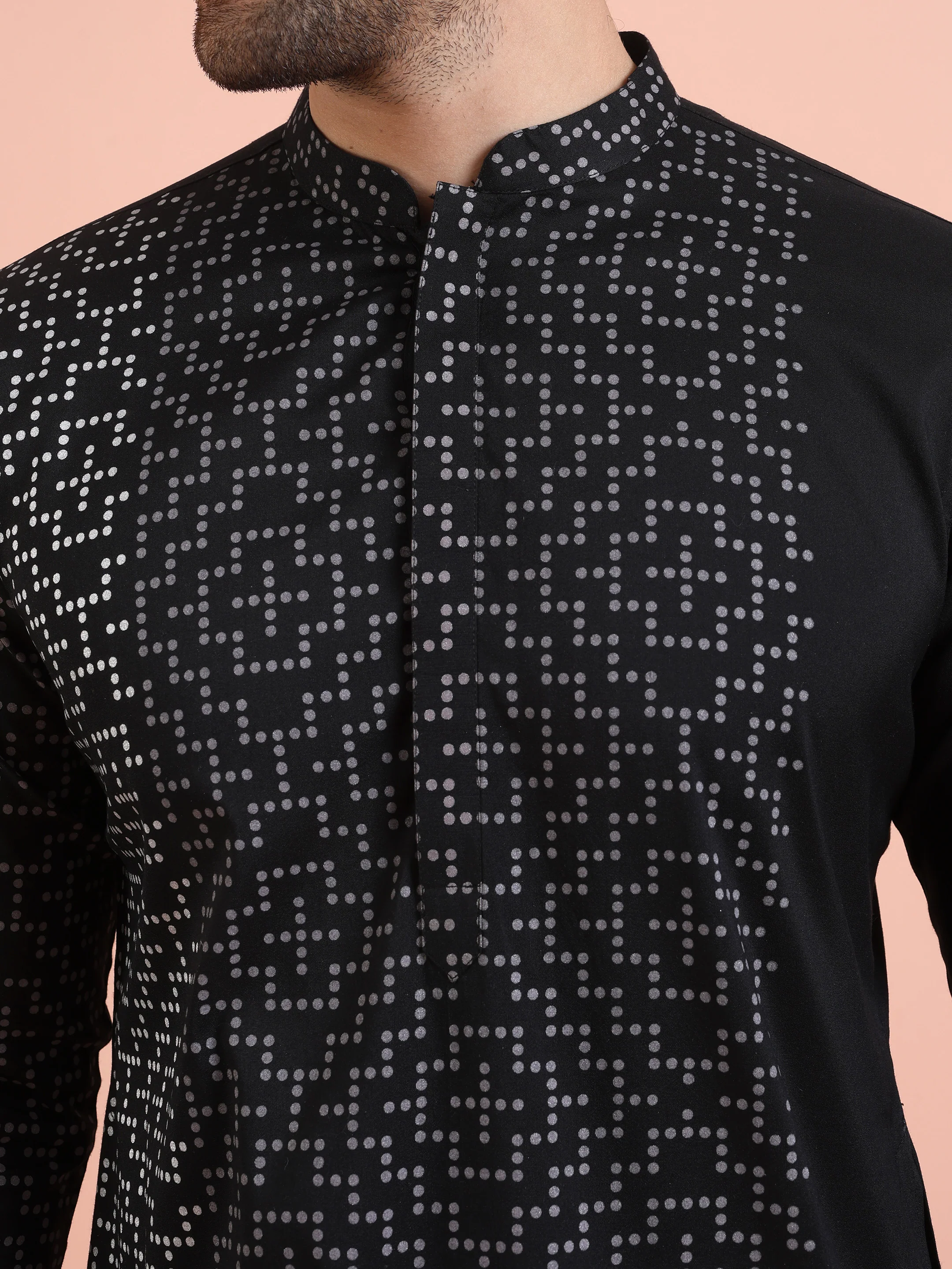 Black Cotton Blend Printed Kurta Trouser Set - Image 5