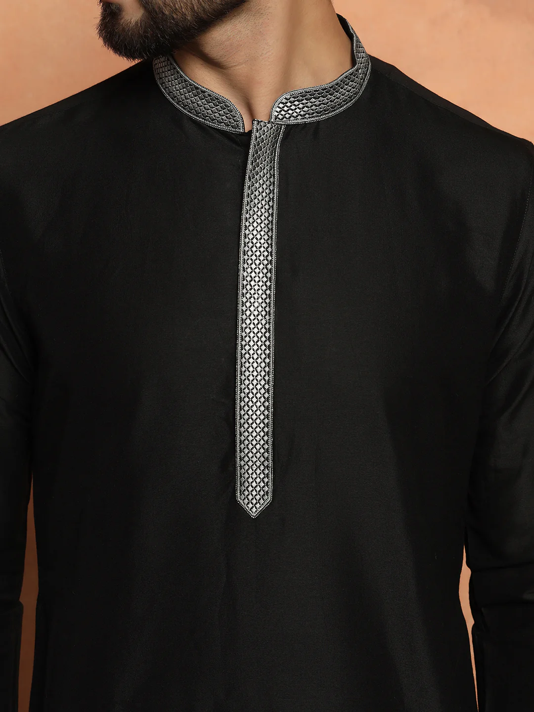 Black Cotton Blend Solid Kurta Churidar Set - Image 5