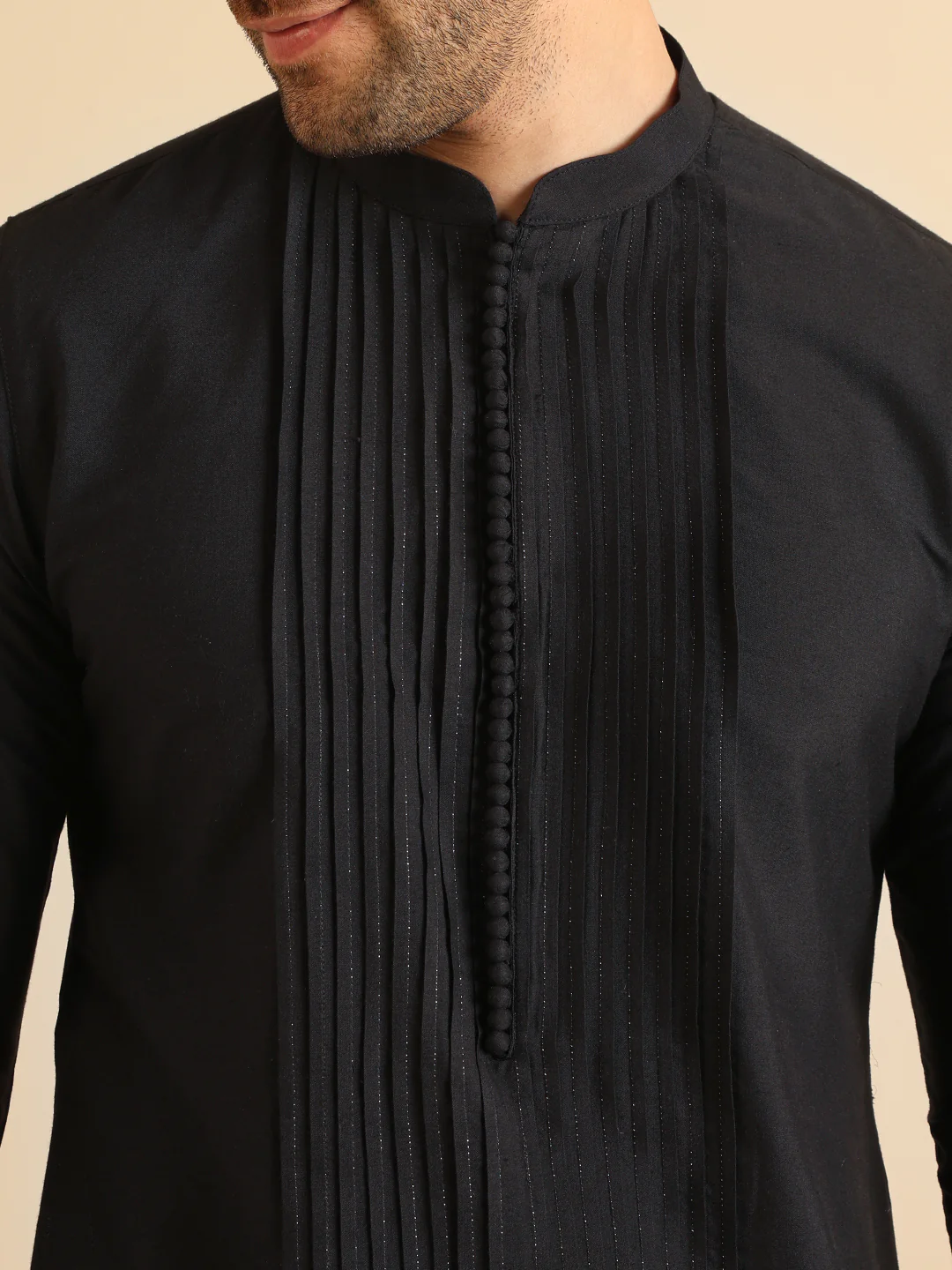 Black Cotton Blend Solid Long Kurta - Image 5