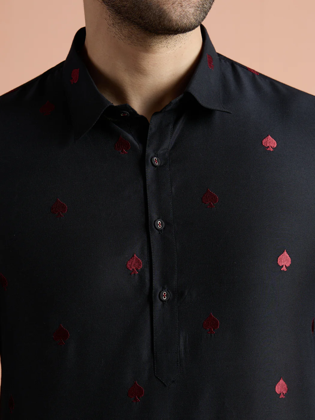 Black Cotton Embroidered Pathani Kurta - Image 6