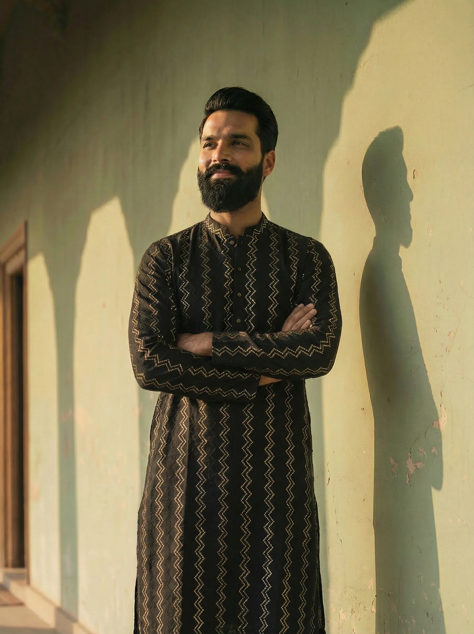 Black Cotton Printed Long Kurta