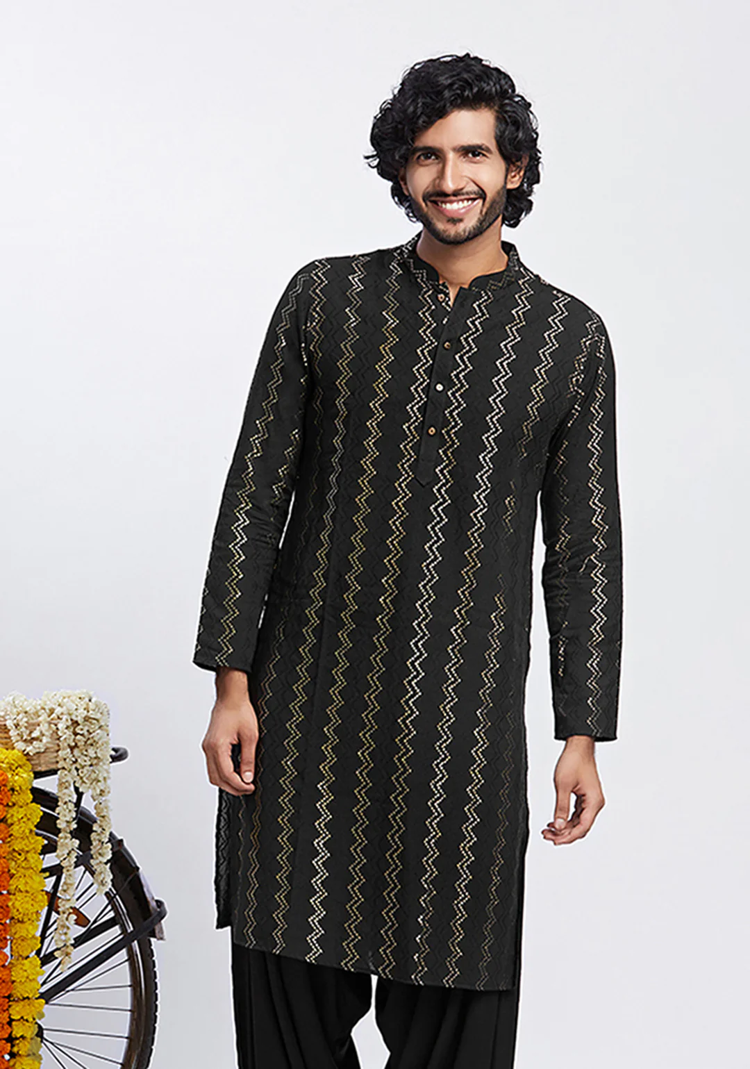 Black Cotton Printed Long Kurta - Image 8