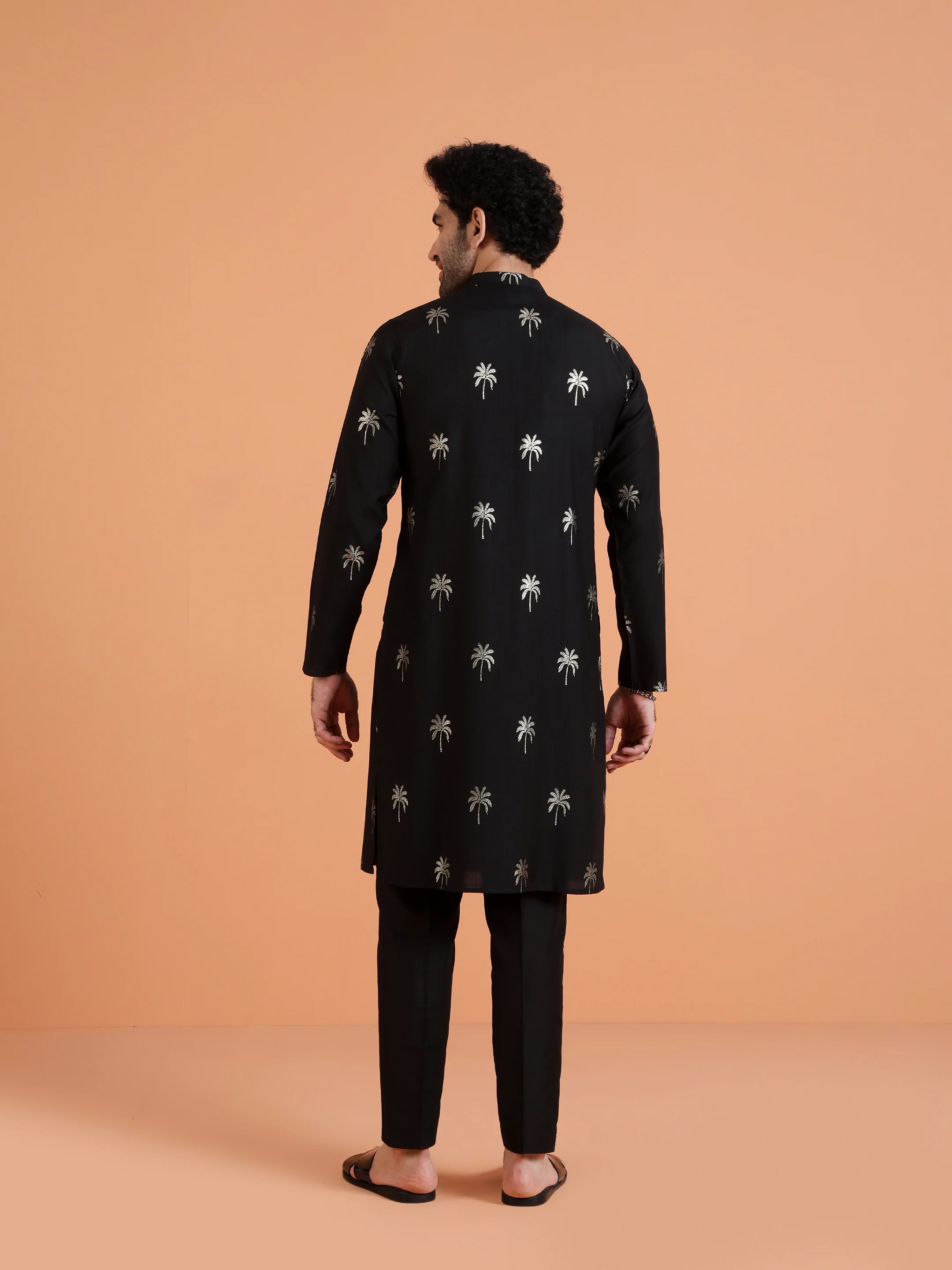 Black Cotton Silk Printed Kurta - Image 4