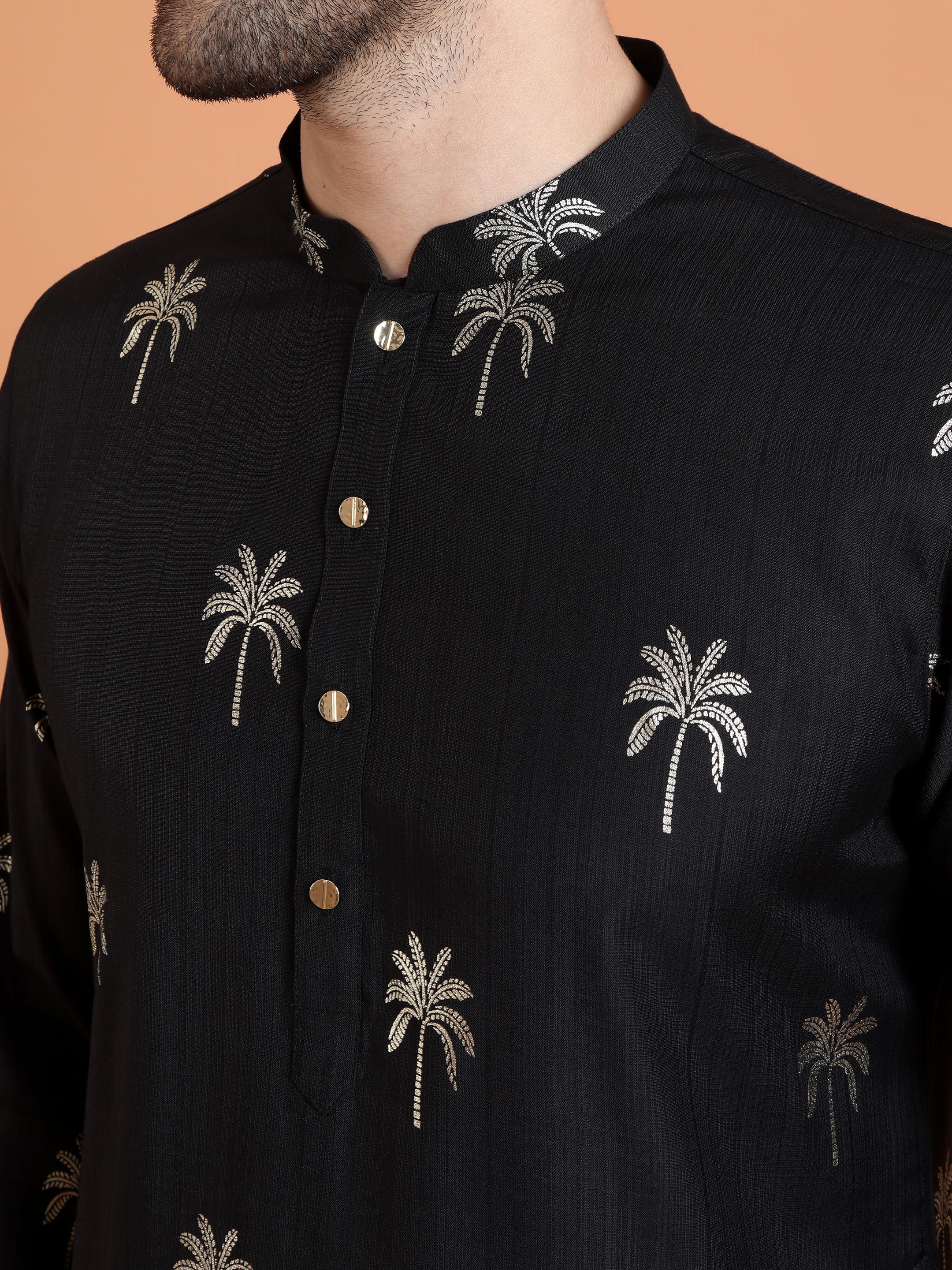 Black Cotton Silk Printed Kurta - Image 5