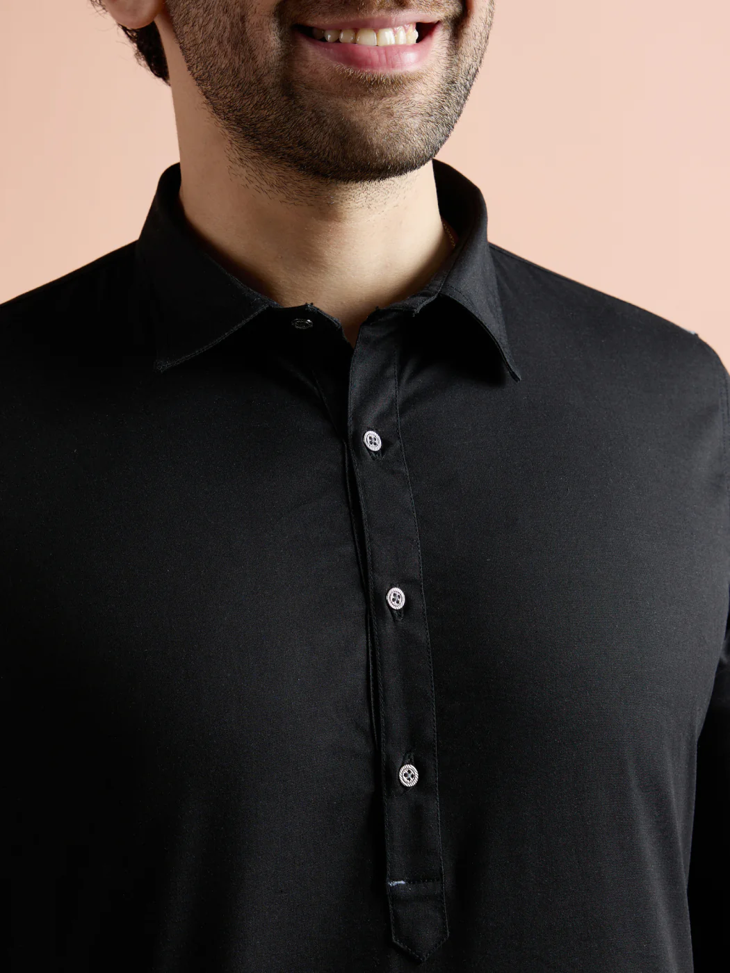 Black Denim Solid Pathani Kurta Patiyala Set - Image 6