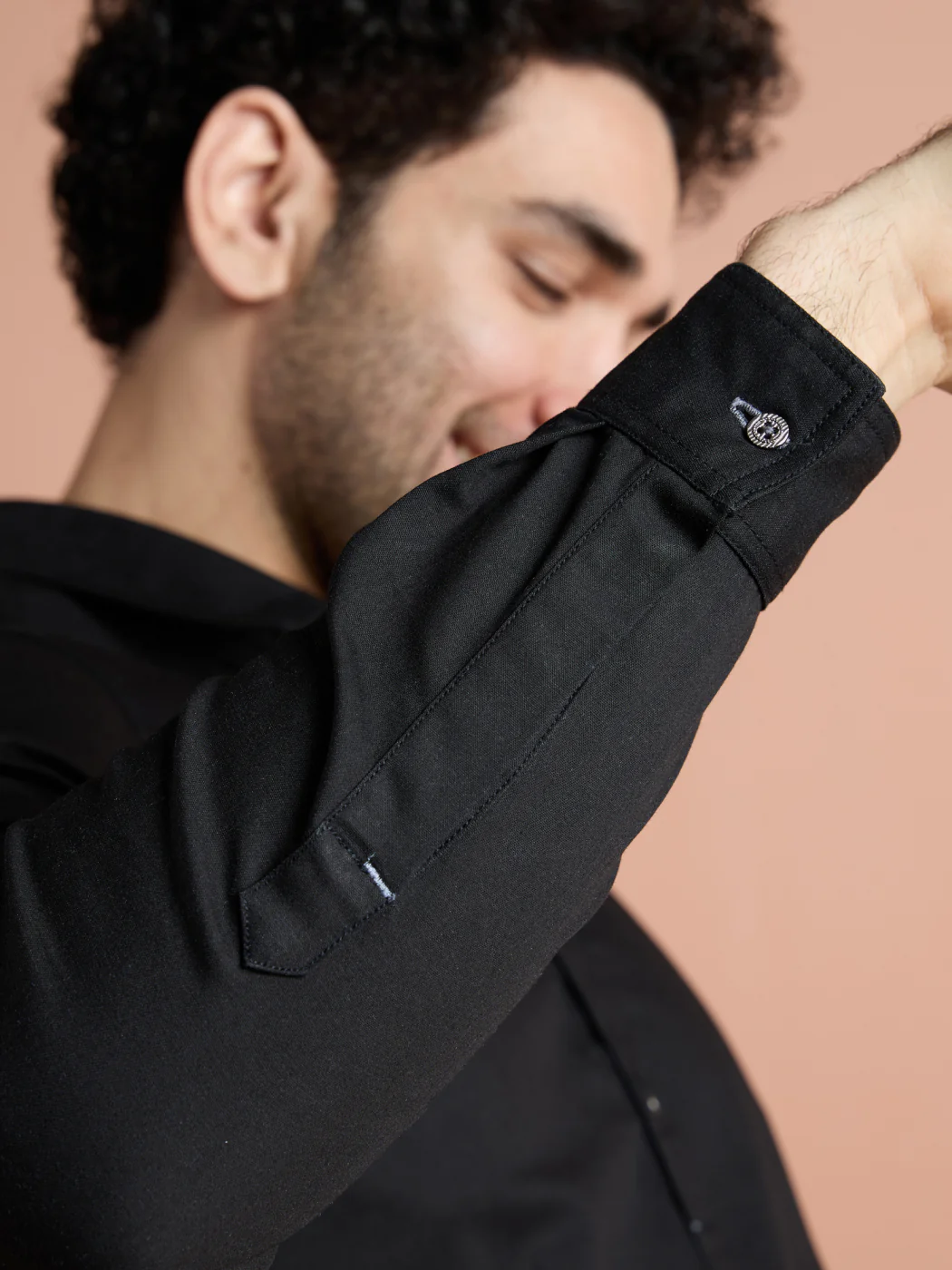 Black Denim Solid Pathani Kurta Patiyala Set - Image 9