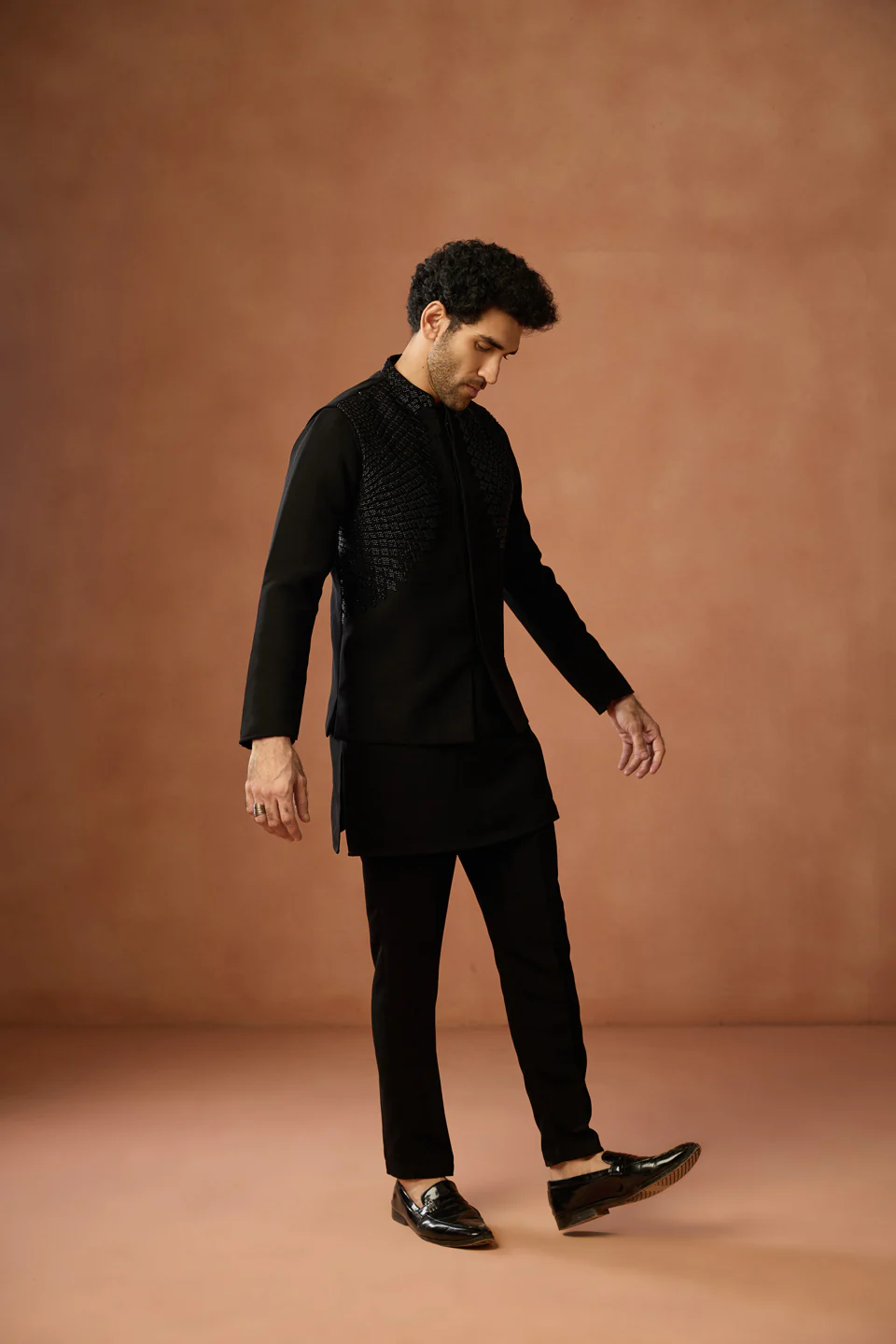 Black Embellished Jacket Kurta Set - Image 2
