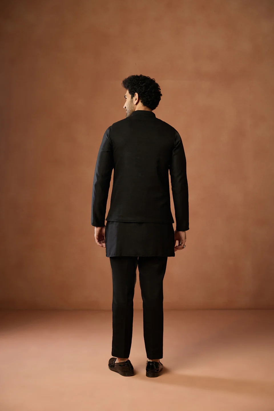 Black Embroidered Bandhgala Jacket – Minimalistic Festive Layer - Image 4