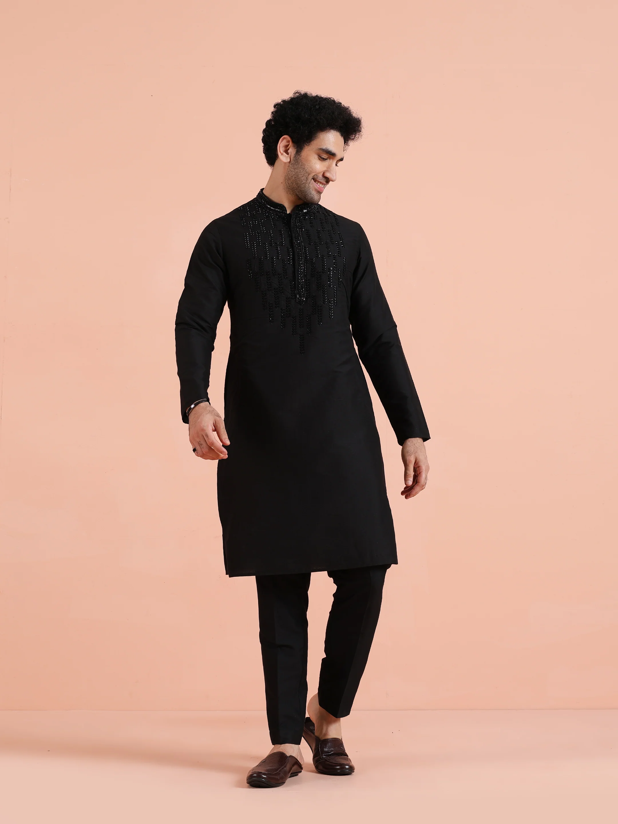 Black Embroidered Kurta Trouser Set