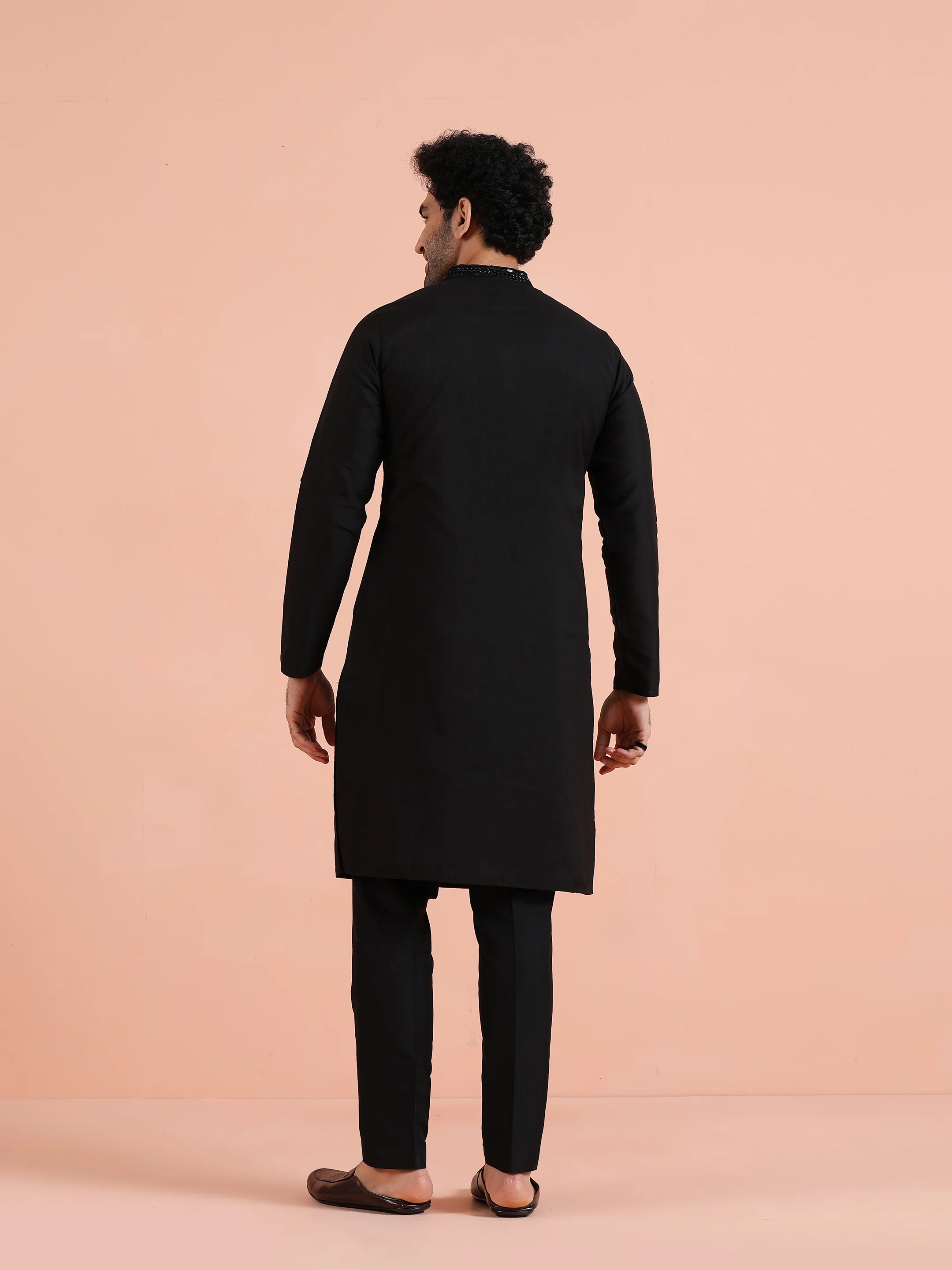 Black Embroidered Kurta Trouser Set - Image 4