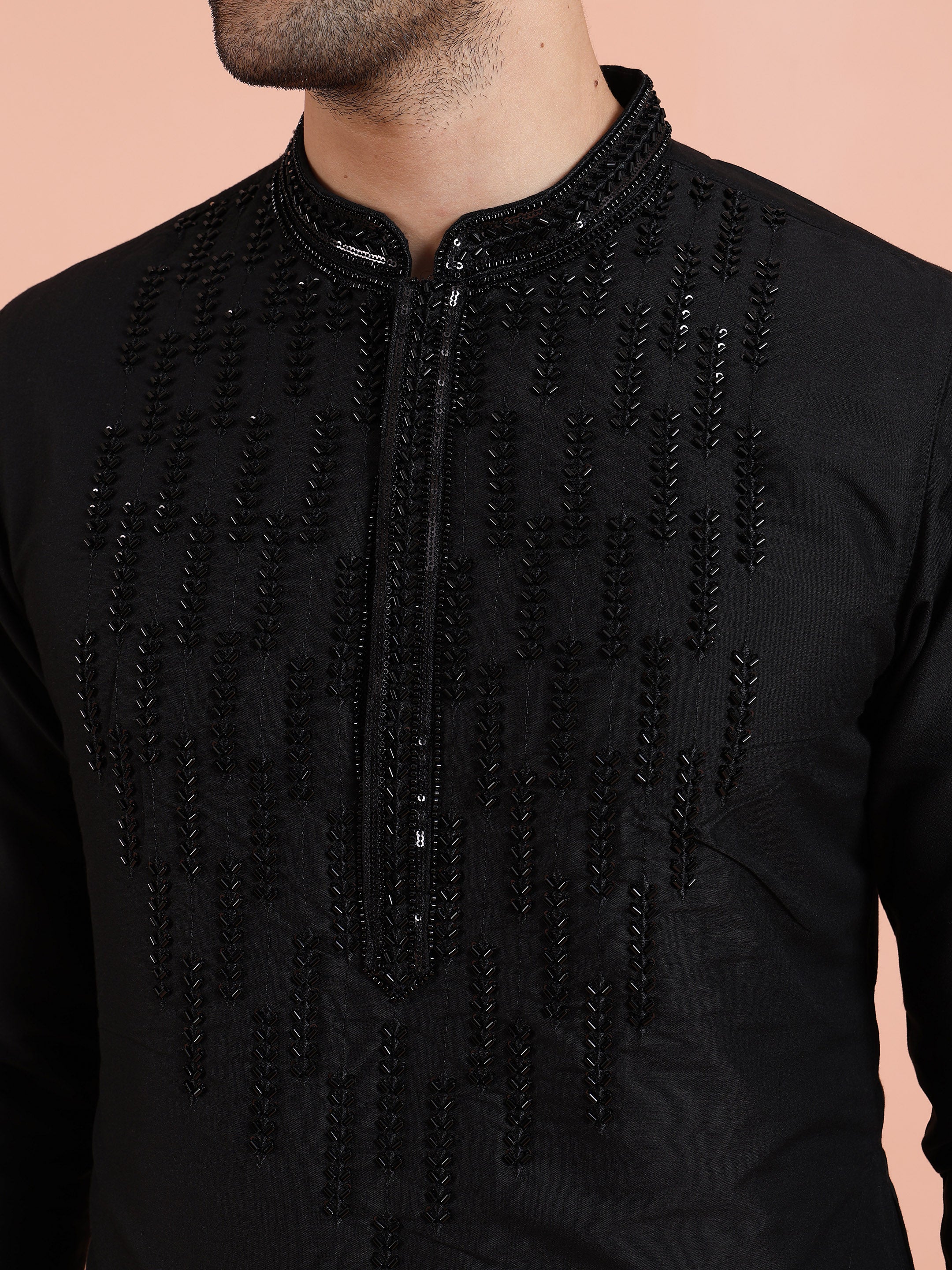 Black Embroidered Kurta Trouser Set - Image 5