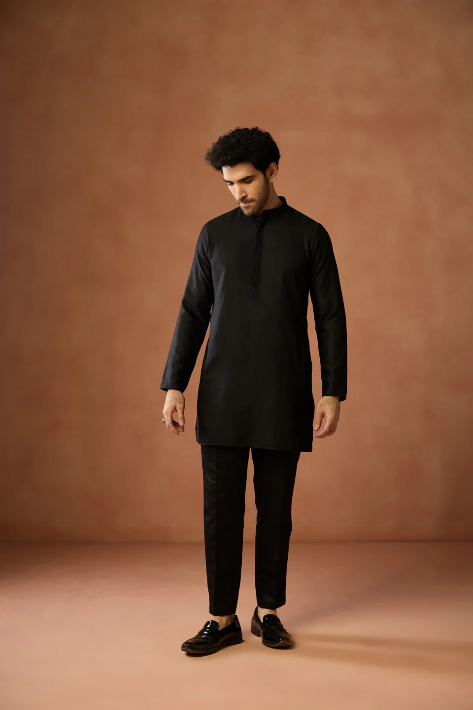 Black Embroidered Long Jacket Kurta Trouser Set - Image 7