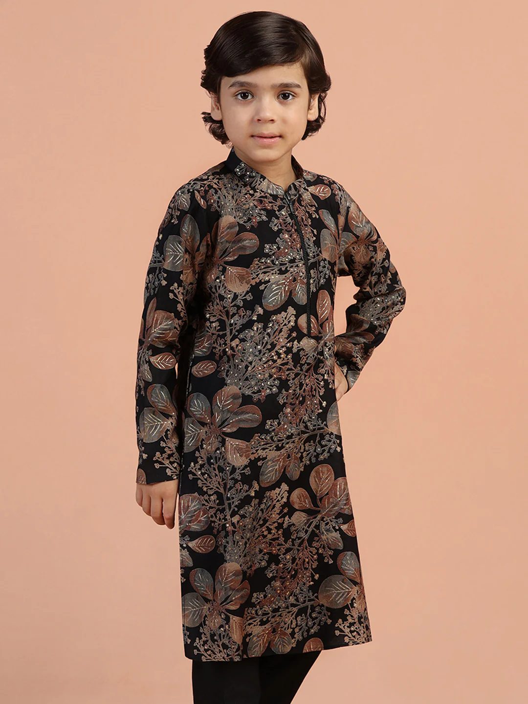 Black Floral Printed Kurta