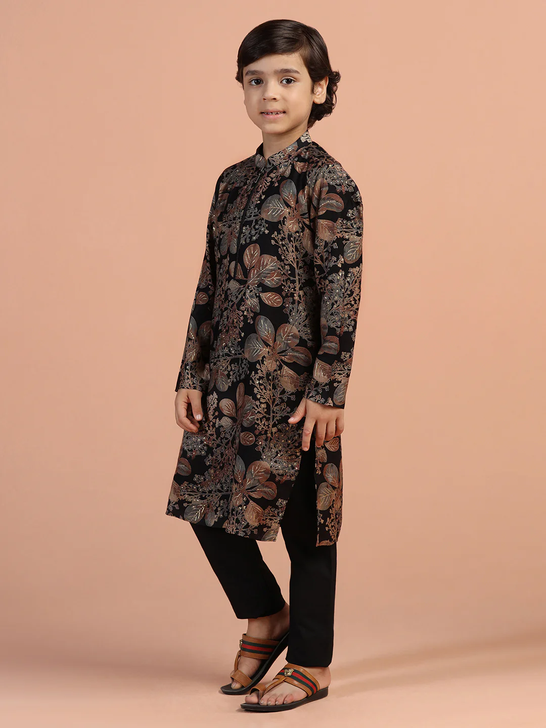 Black Floral Printed Kurta - Image 2