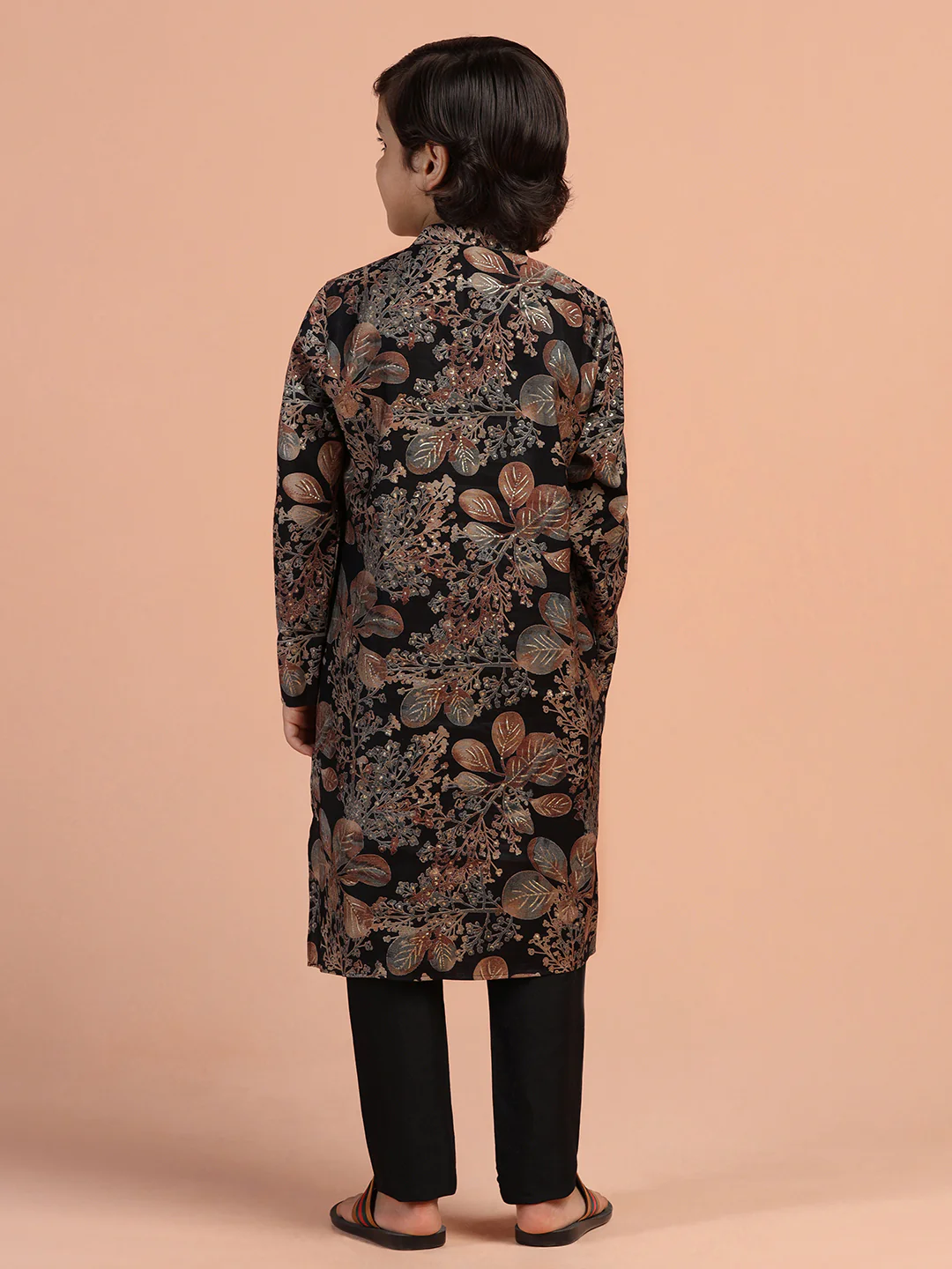 Black Floral Printed Kurta - Image 4