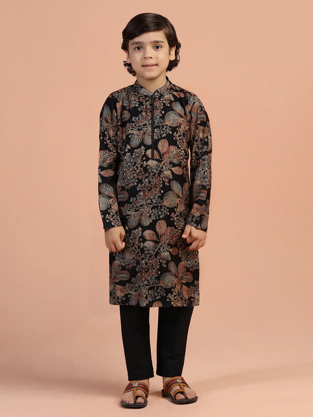 Black Floral Printed Kurta - Image 6