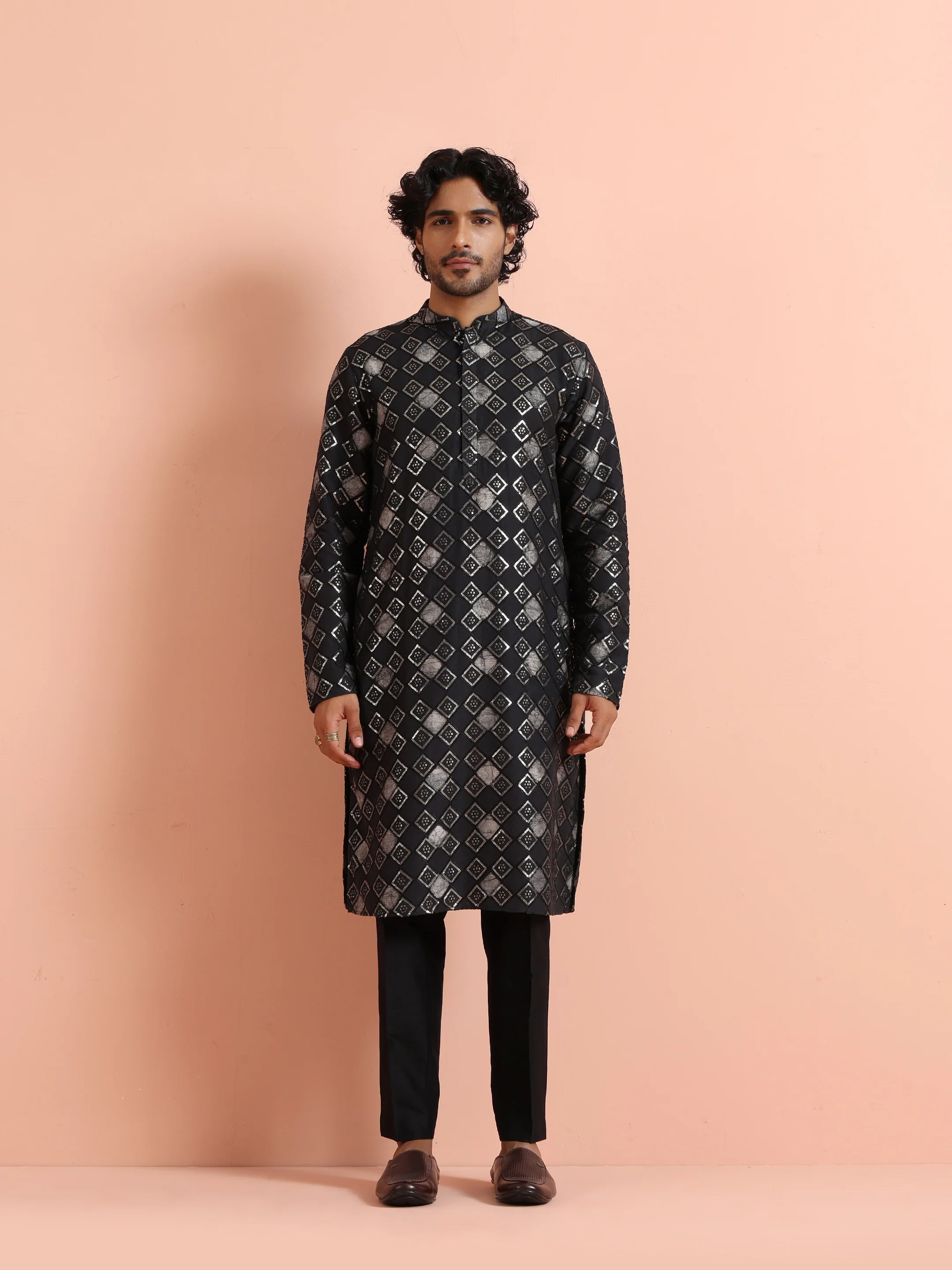 Black Geometric Jacquard Kurta - Image 6