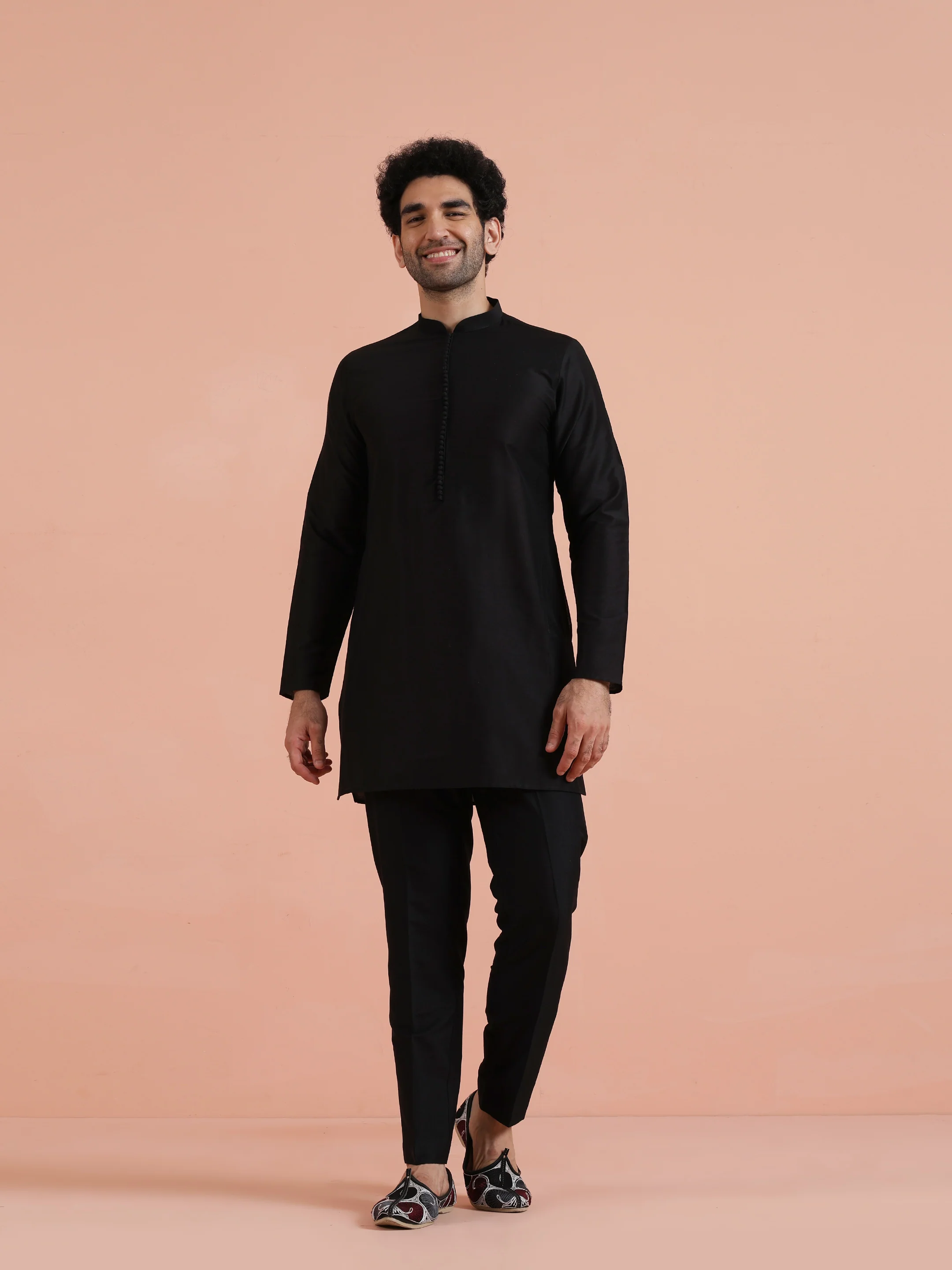 Black Geometric Kurta Jacket Set - Image 8