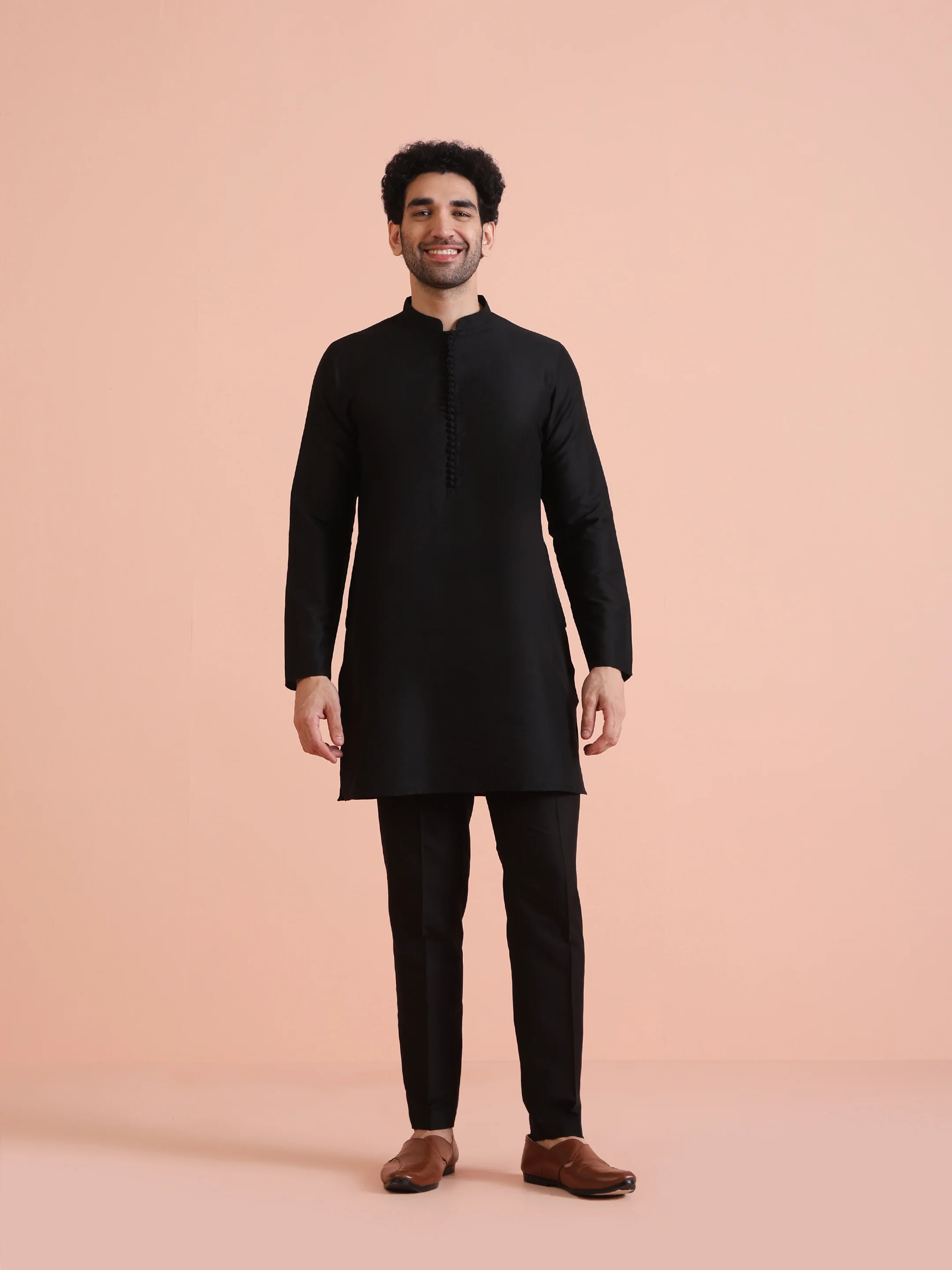 Black Jacquard Nehru Jacket Kurta Set - Image 7