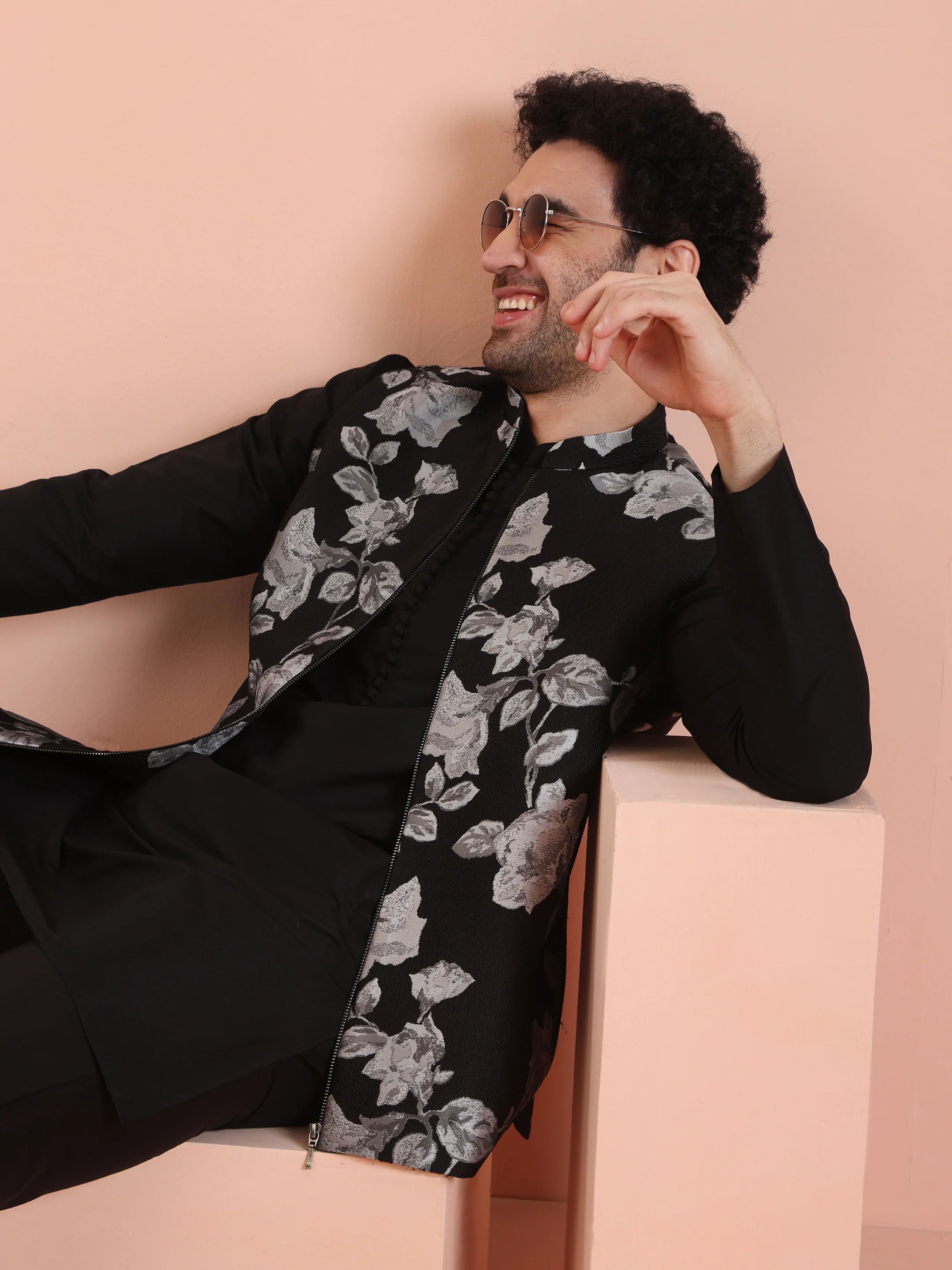 Black Jacquard Nehru Jacket Kurta Set - Image 9