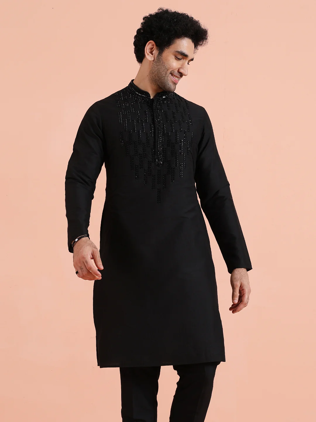 Black Kurta with Bead Embellishments