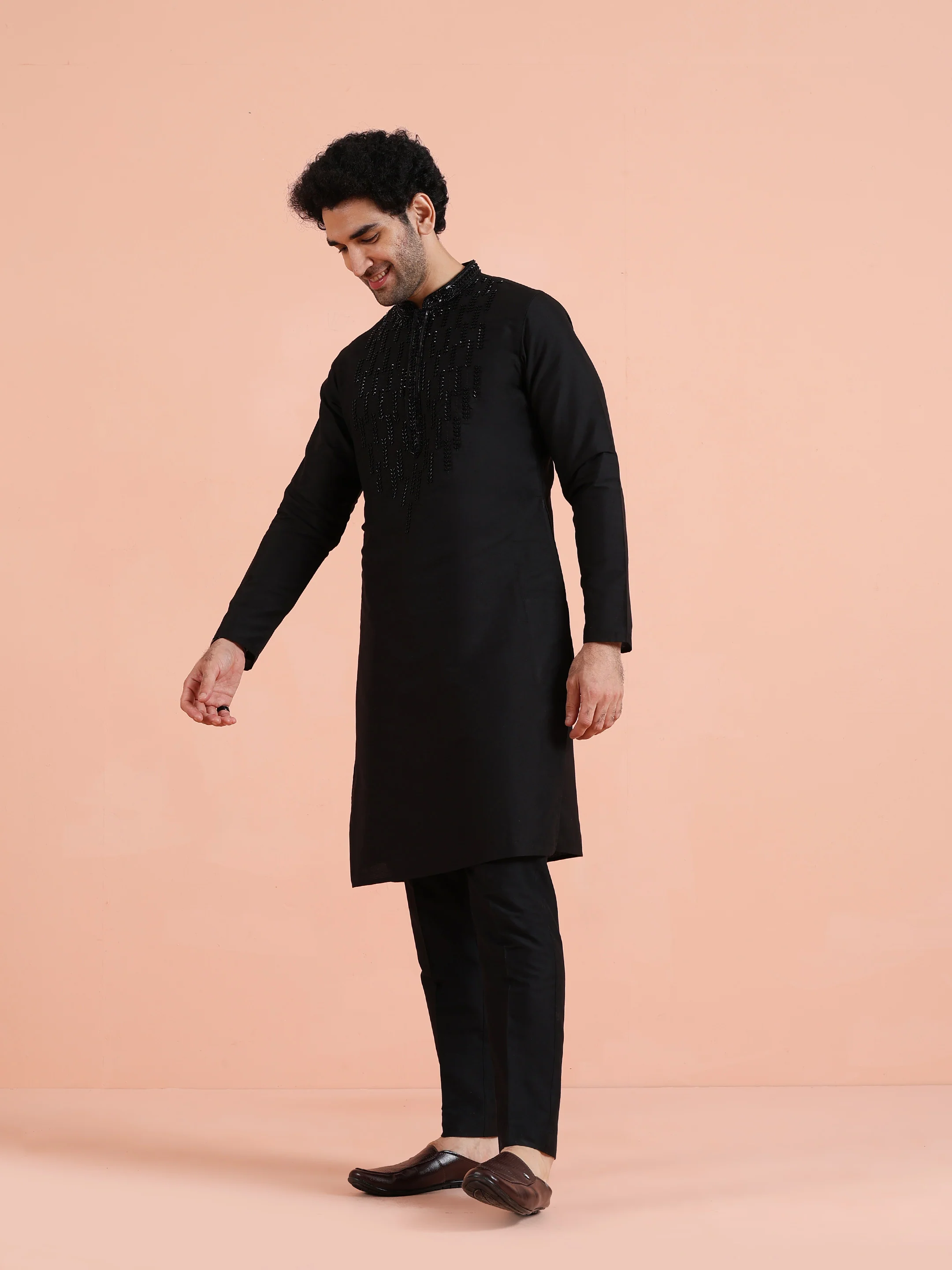 Black Kurta with Bead Embellishments - Image 2
