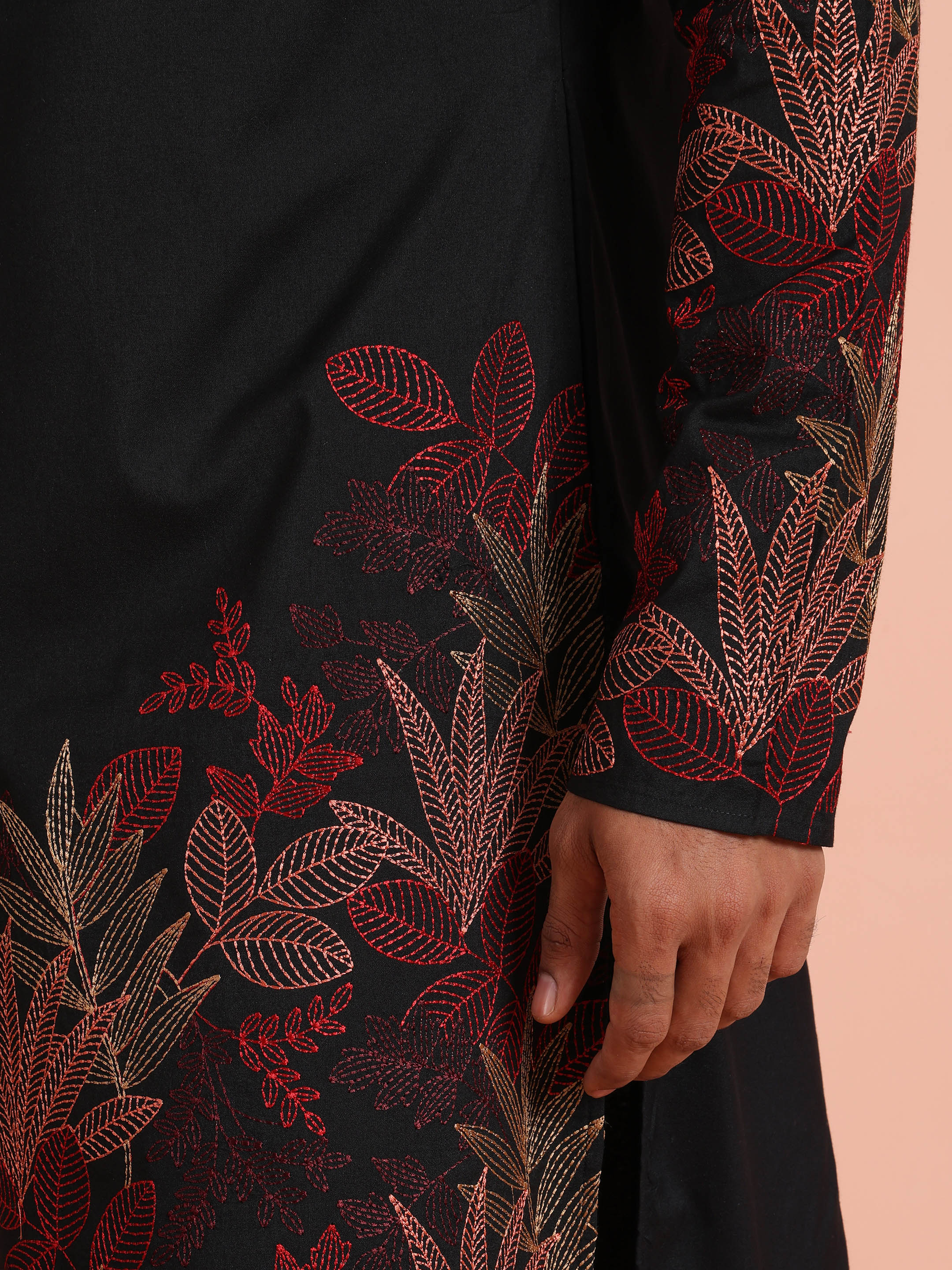 Black Kurta with Red Embroidery - Image 6
