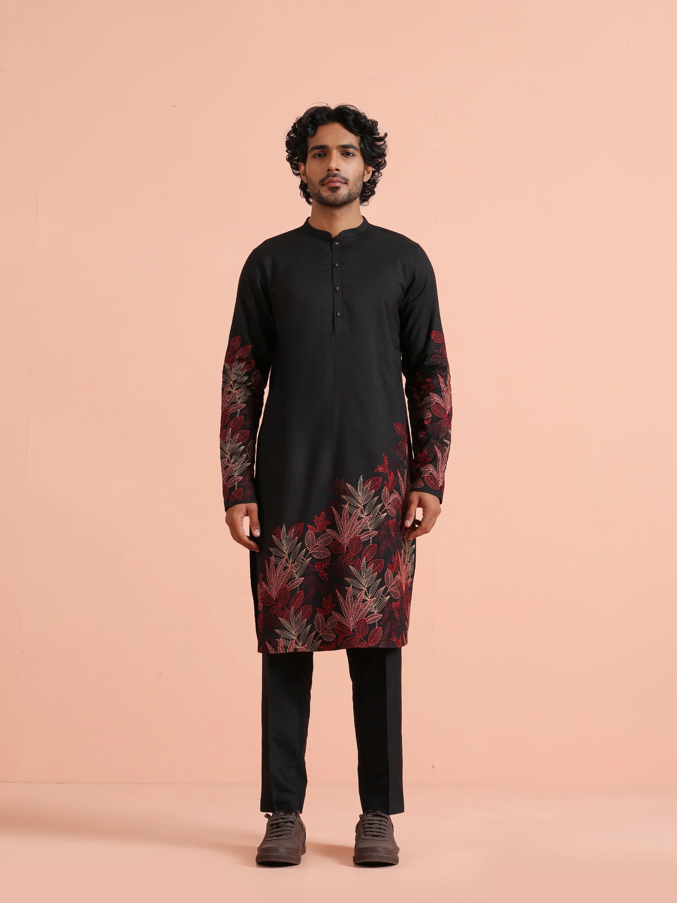 Black Kurta with Red Embroidery - Image 8