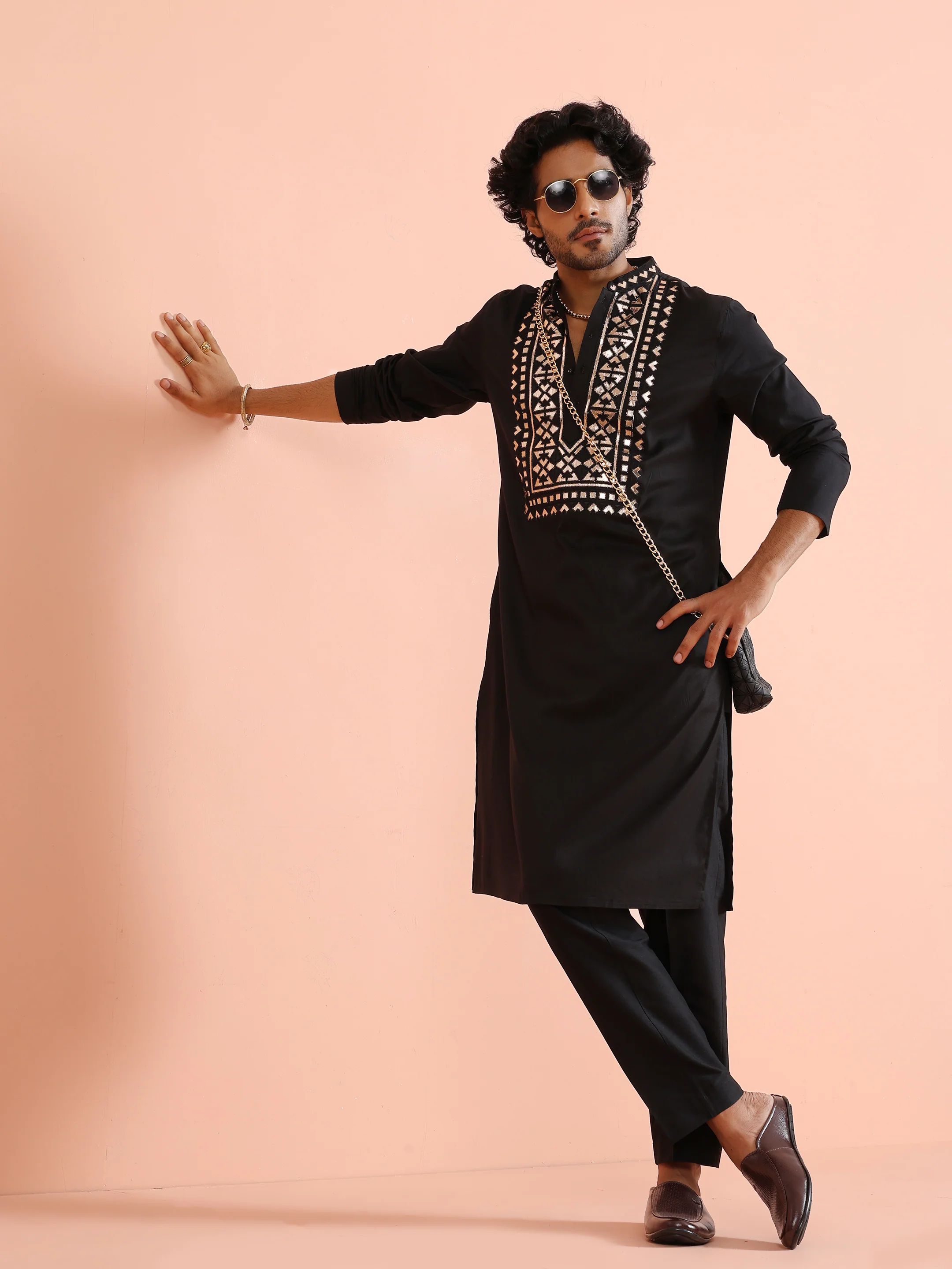 Black Metallic Embroidered Kurta Set