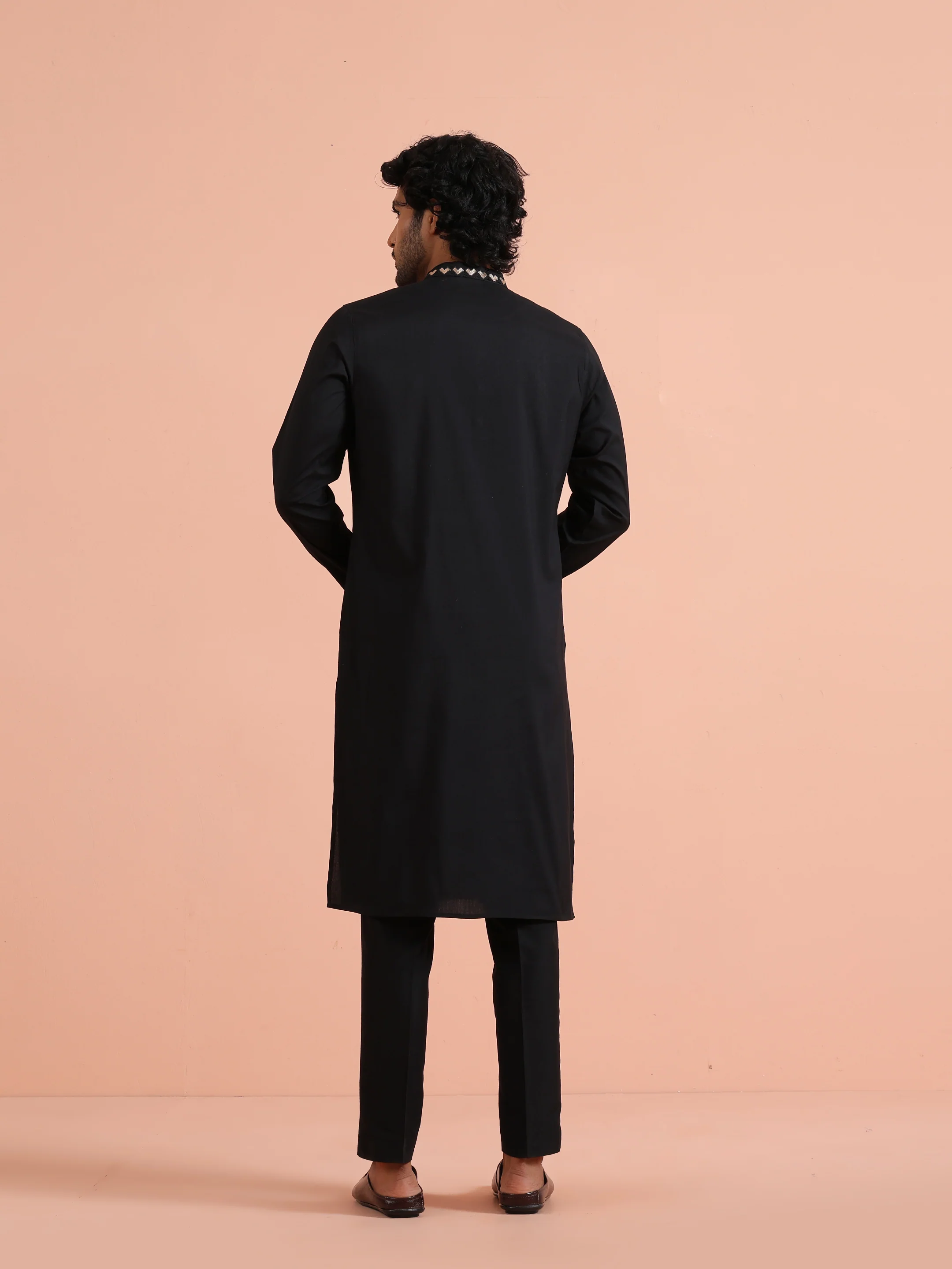 Black Metallic Embroidered Kurta Set - Image 4