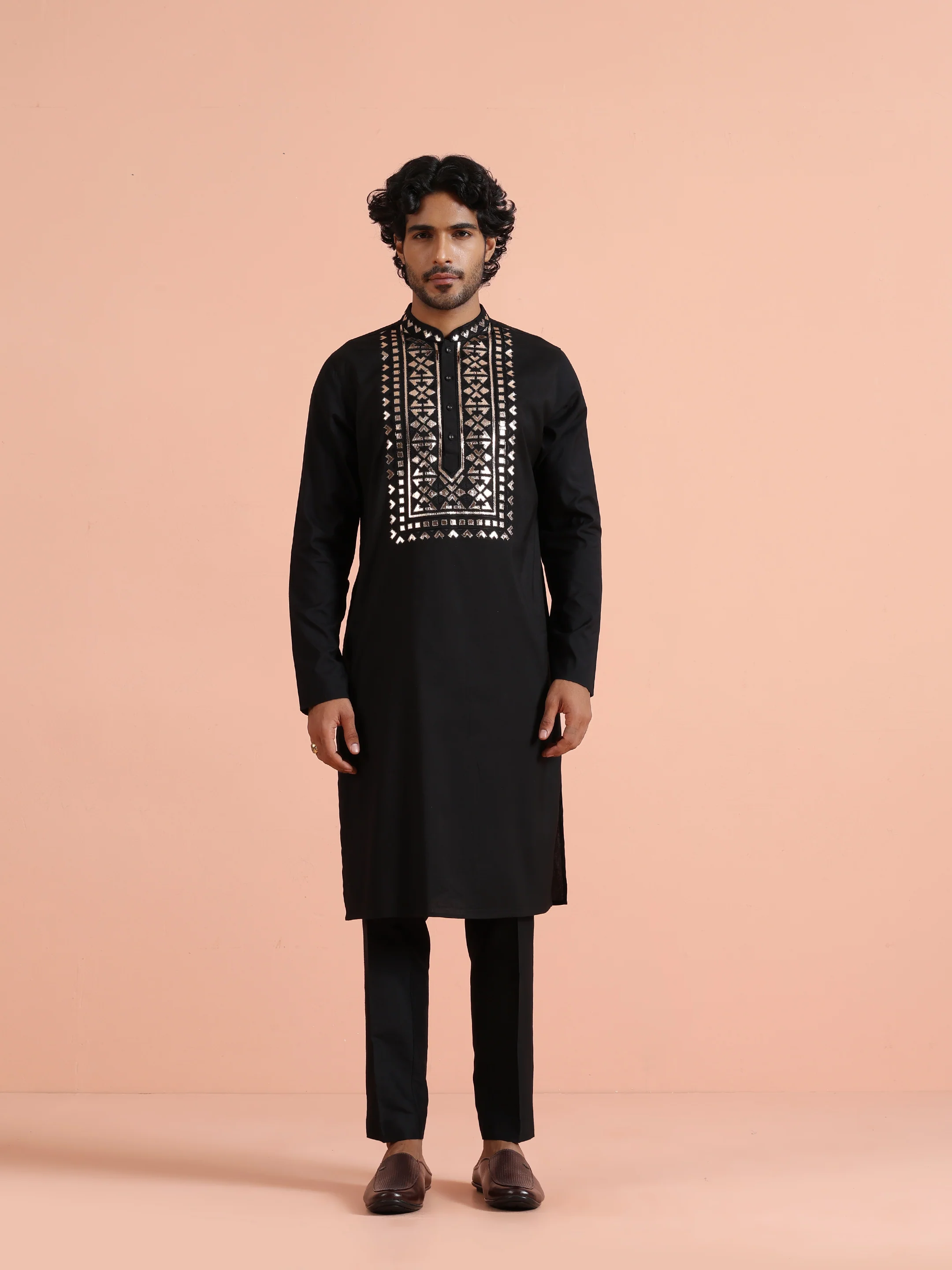 Black Metallic Embroidered Kurta Set - Image 8