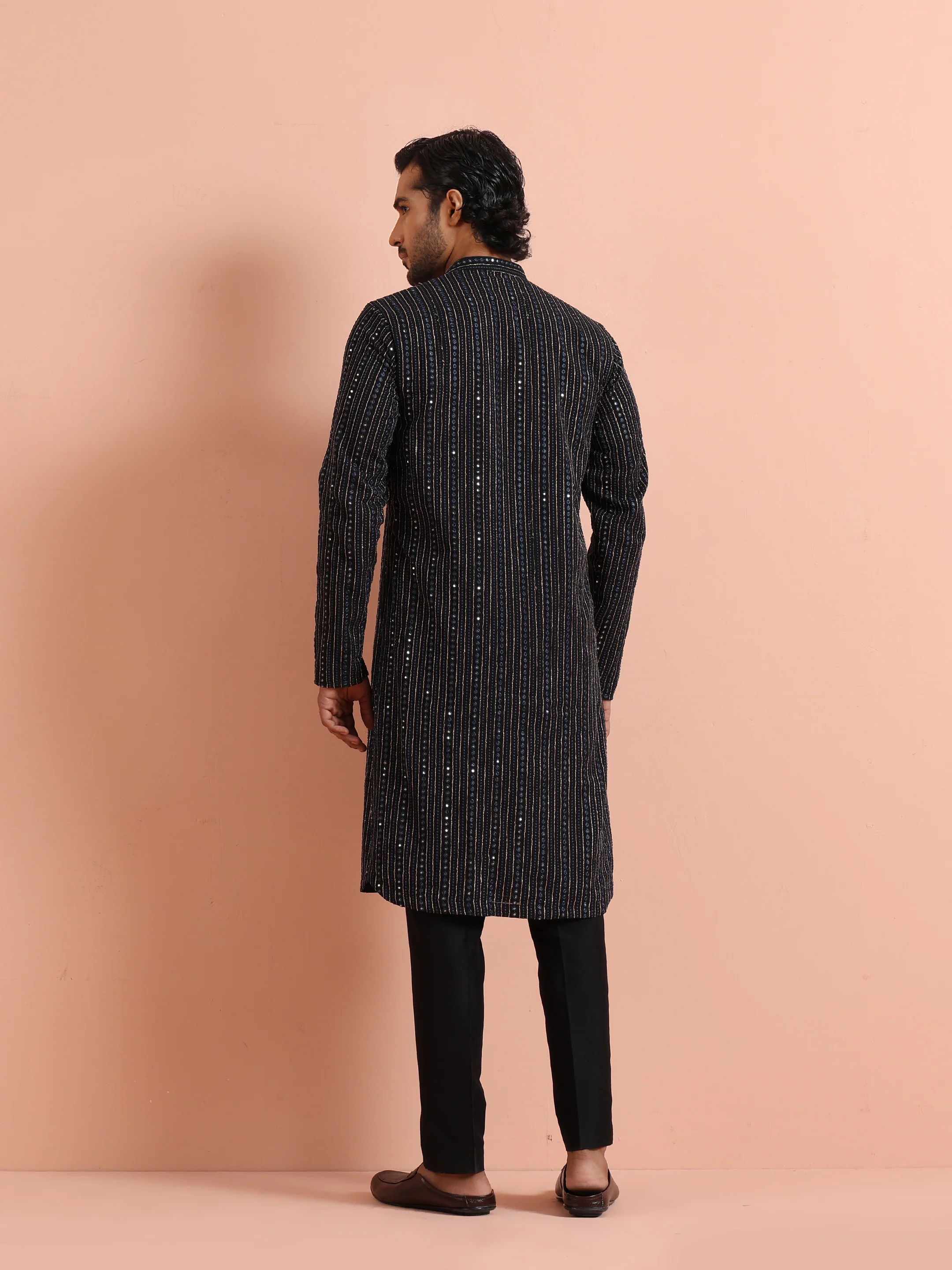 Black Mirror Work Kurta Trouser Set - Image 4